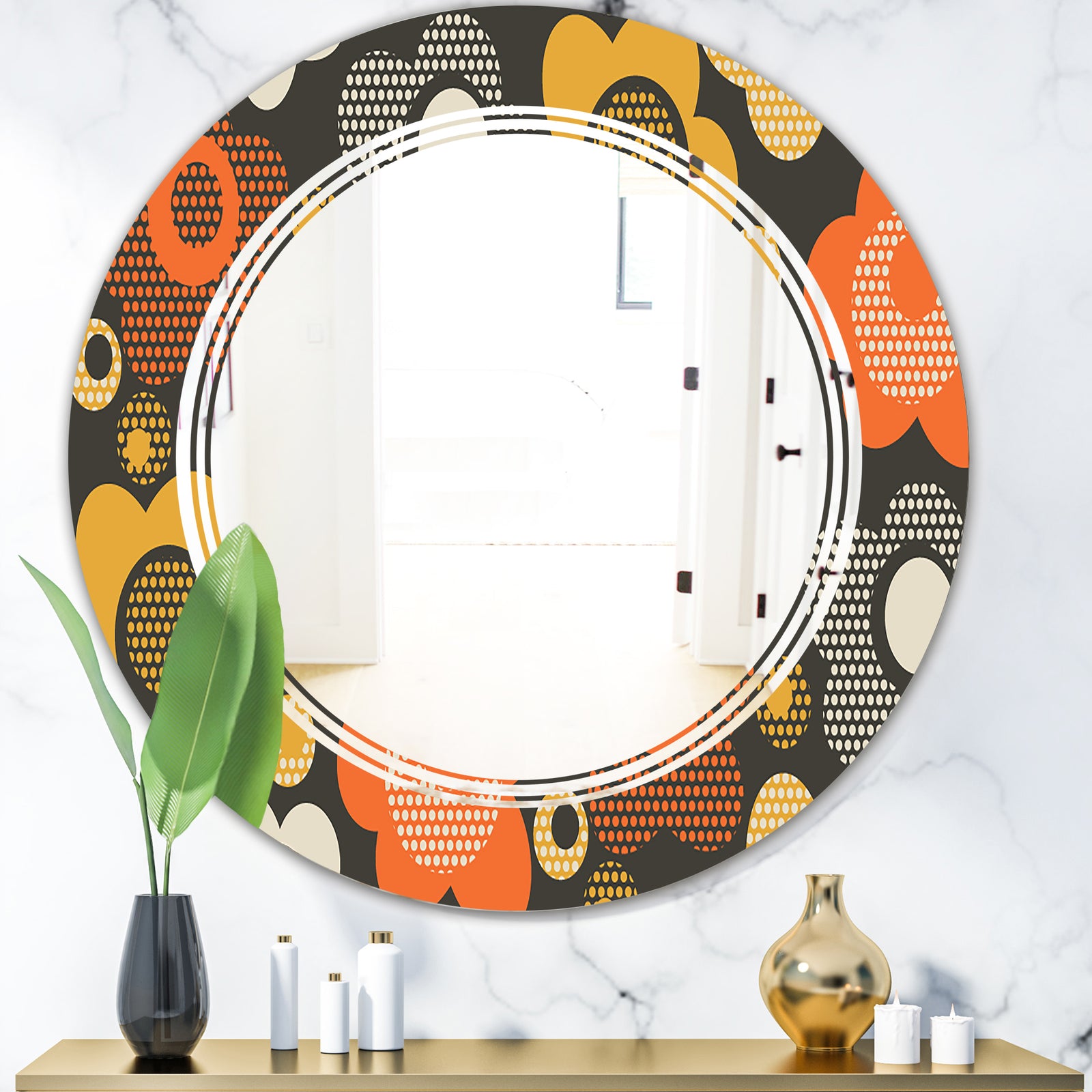 Retro Floral Pattern VII - Modern Round or Oval Wall Mirror - Triple C