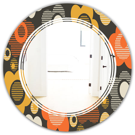 Retro Floral Pattern VII - Modern Round or Oval Wall Mirror - Triple C
