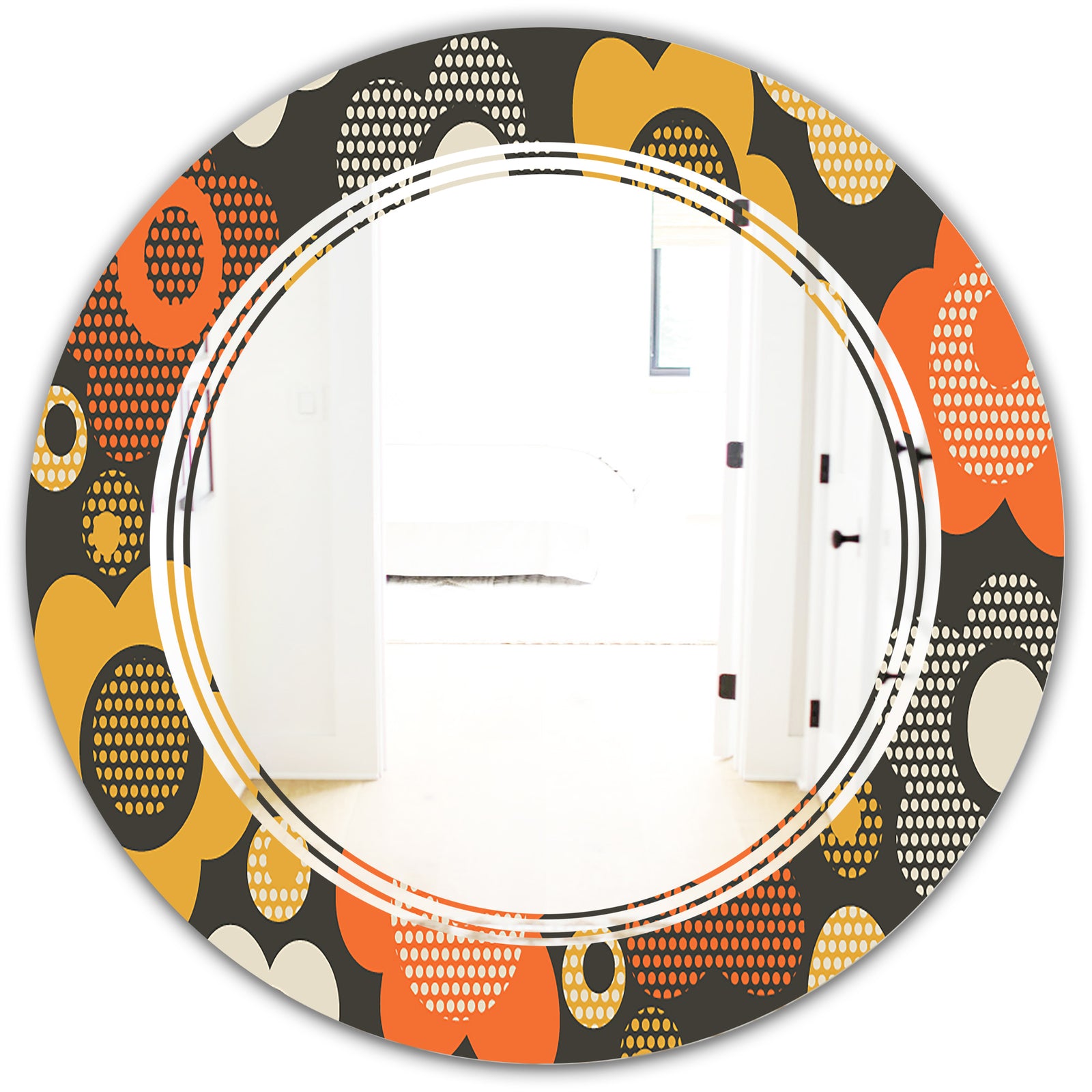 Retro Floral Pattern VII - Modern Round or Oval Wall Mirror - Triple C