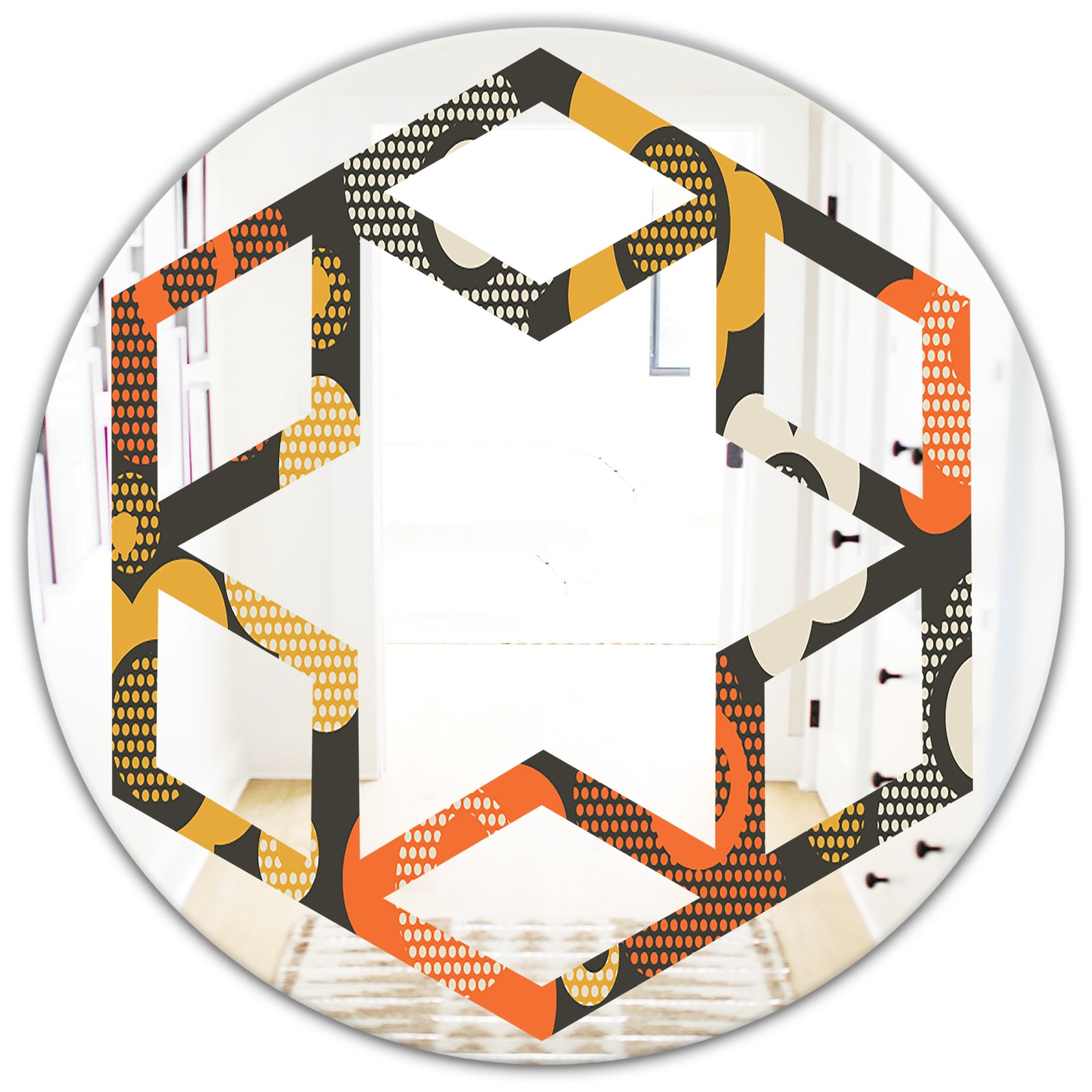 Retro Floral Pattern VII - Modern Round or Oval Wall Mirror - Hexagon Star