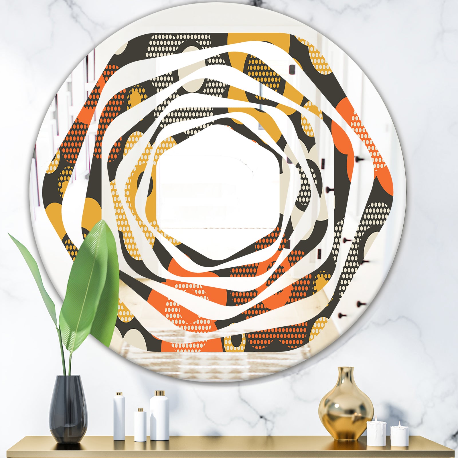 Retro Floral Pattern VII - Modern Round or Oval Wall Mirror - Whirl