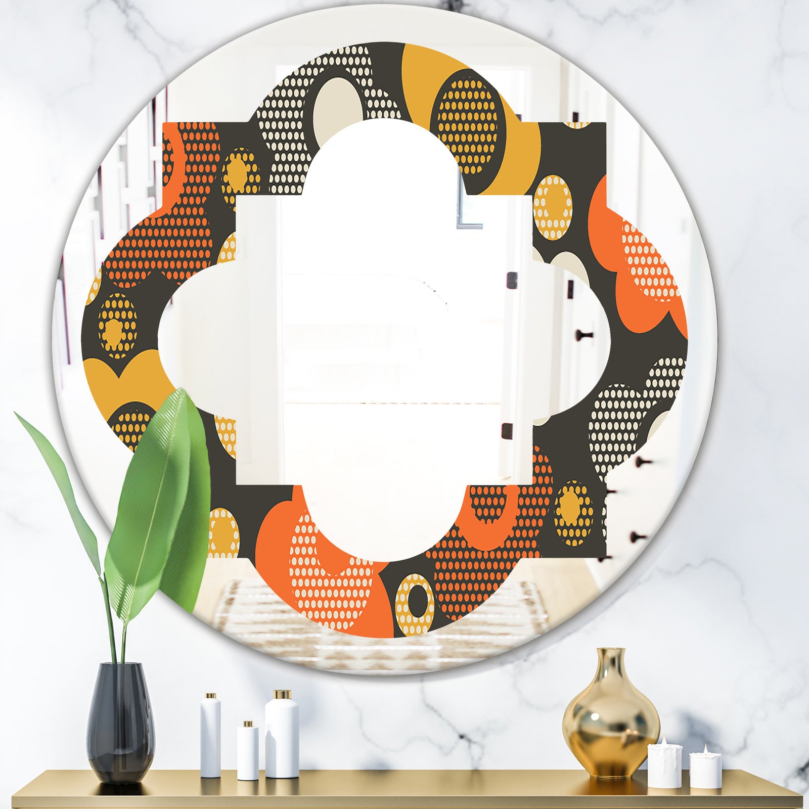 Retro Floral Pattern VII - Modern Round or Oval Wall Mirror - Quatrefoil