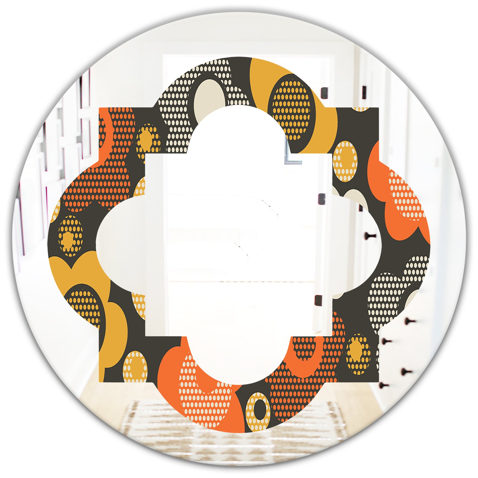 Retro Floral Pattern VII - Modern Round or Oval Wall Mirror - Quatrefoil