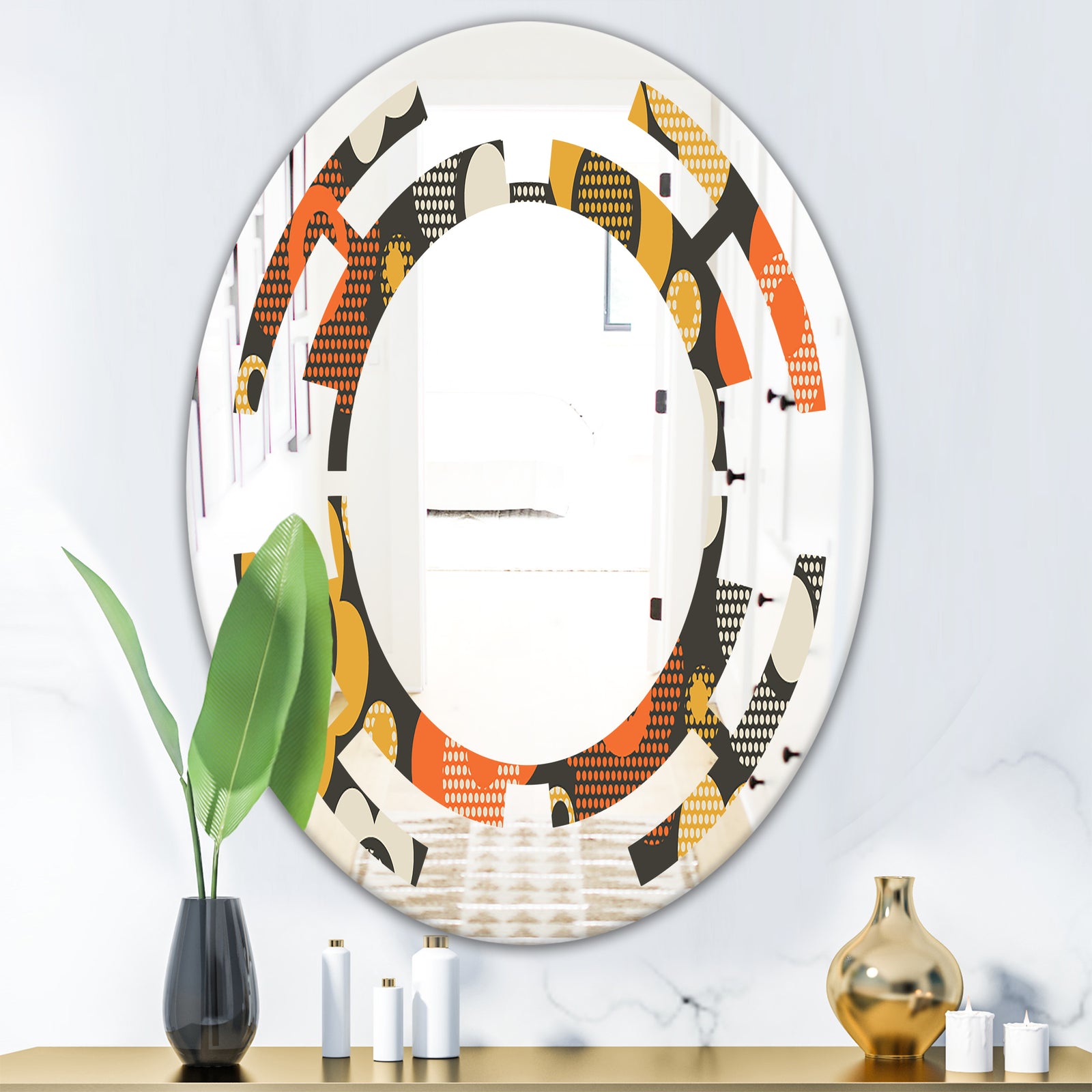 Retro Floral Pattern VII - Modern Round or Oval Wall Mirror - Space