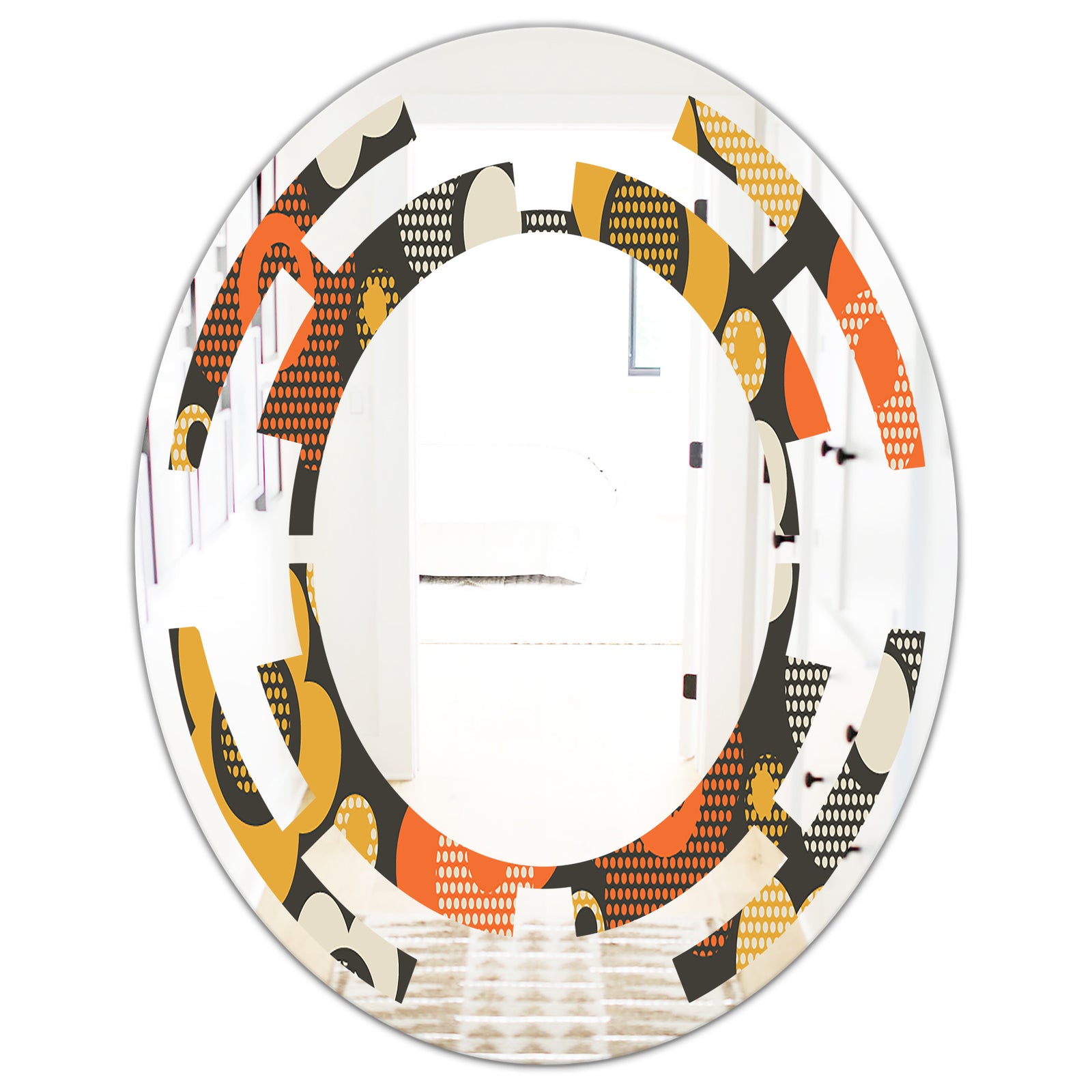 Retro Floral Pattern VII - Modern Round or Oval Wall Mirror - Space