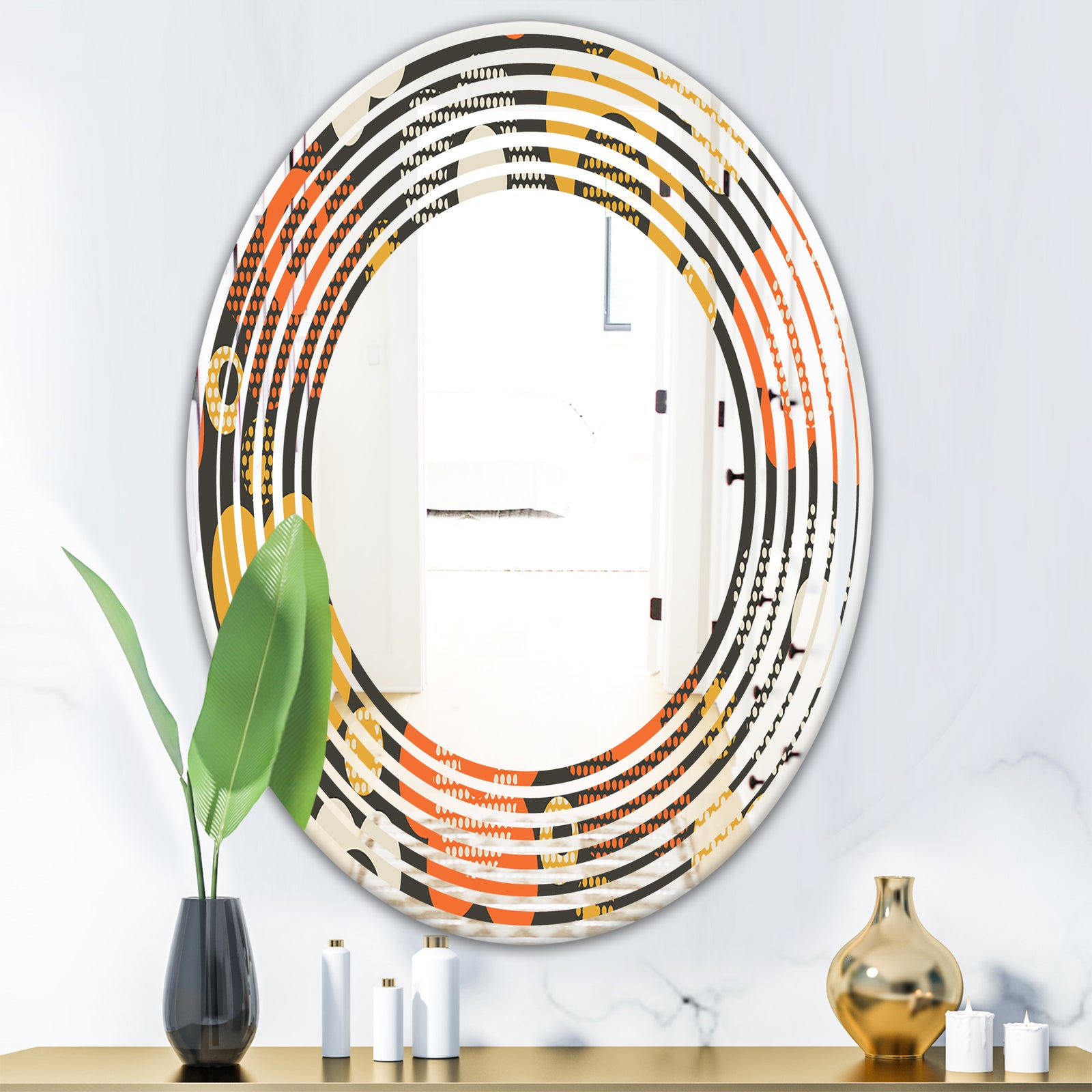 Retro Floral Pattern VII - Modern Round or Oval Wall Mirror - Wave