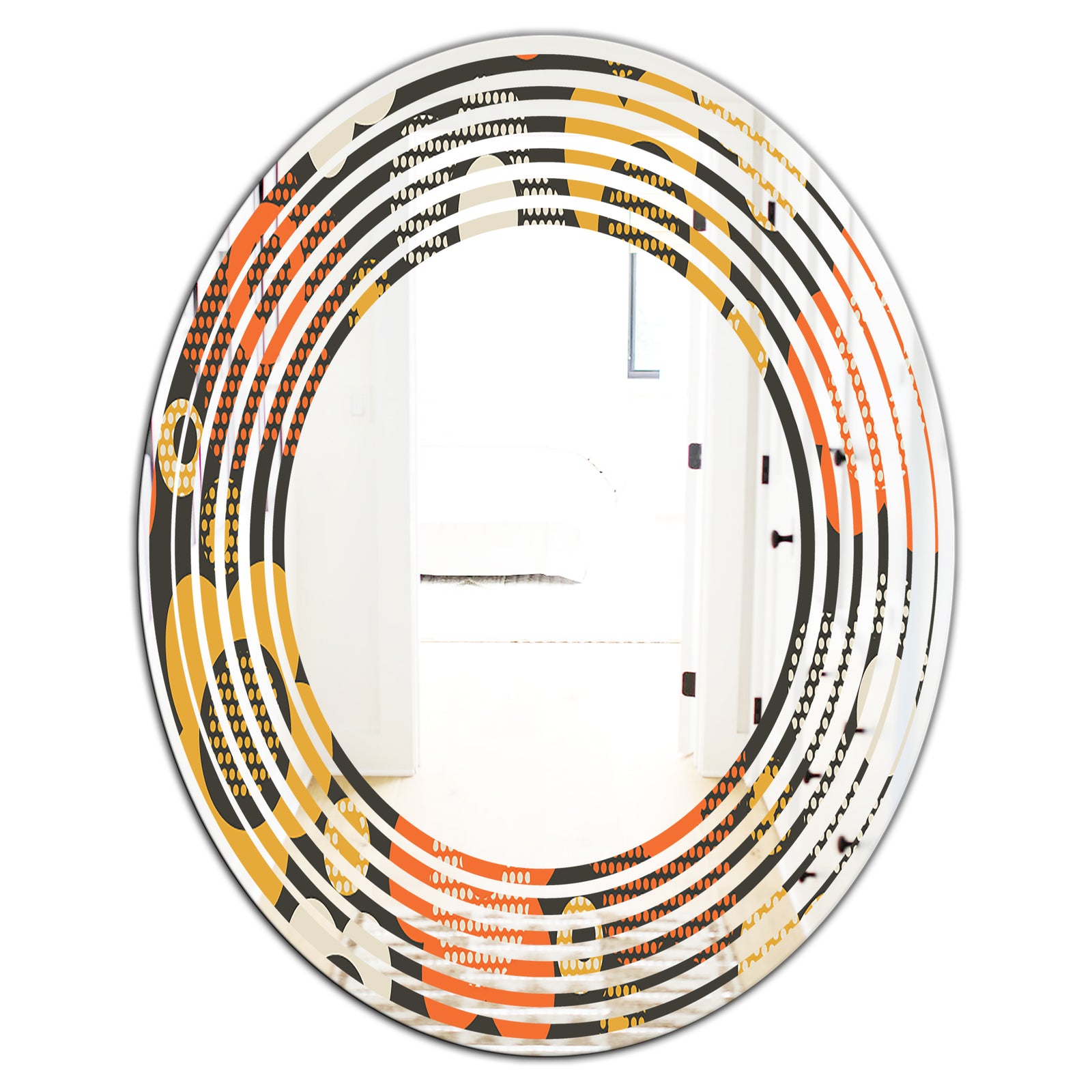 Retro Floral Pattern VII - Modern Round or Oval Wall Mirror - Wave
