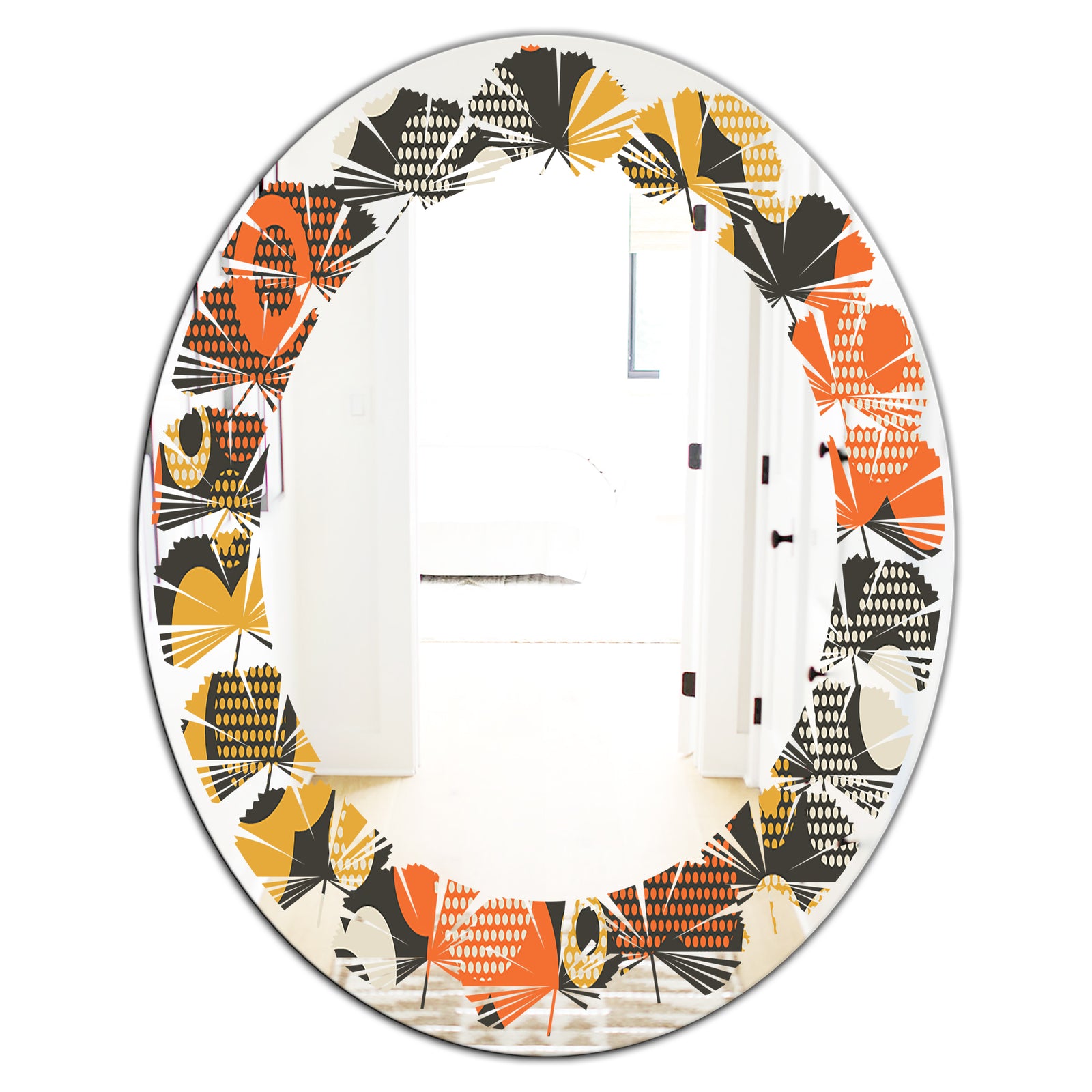 Retro Floral Pattern VII - Modern Round or Oval Wall Mirror - Leaves