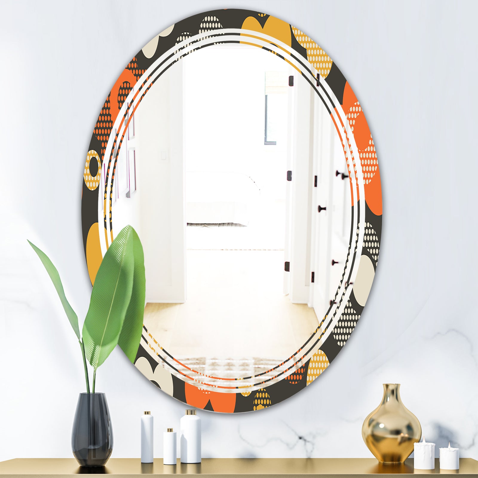 Retro Floral Pattern VII - Modern Round or Oval Wall Mirror - Triple C