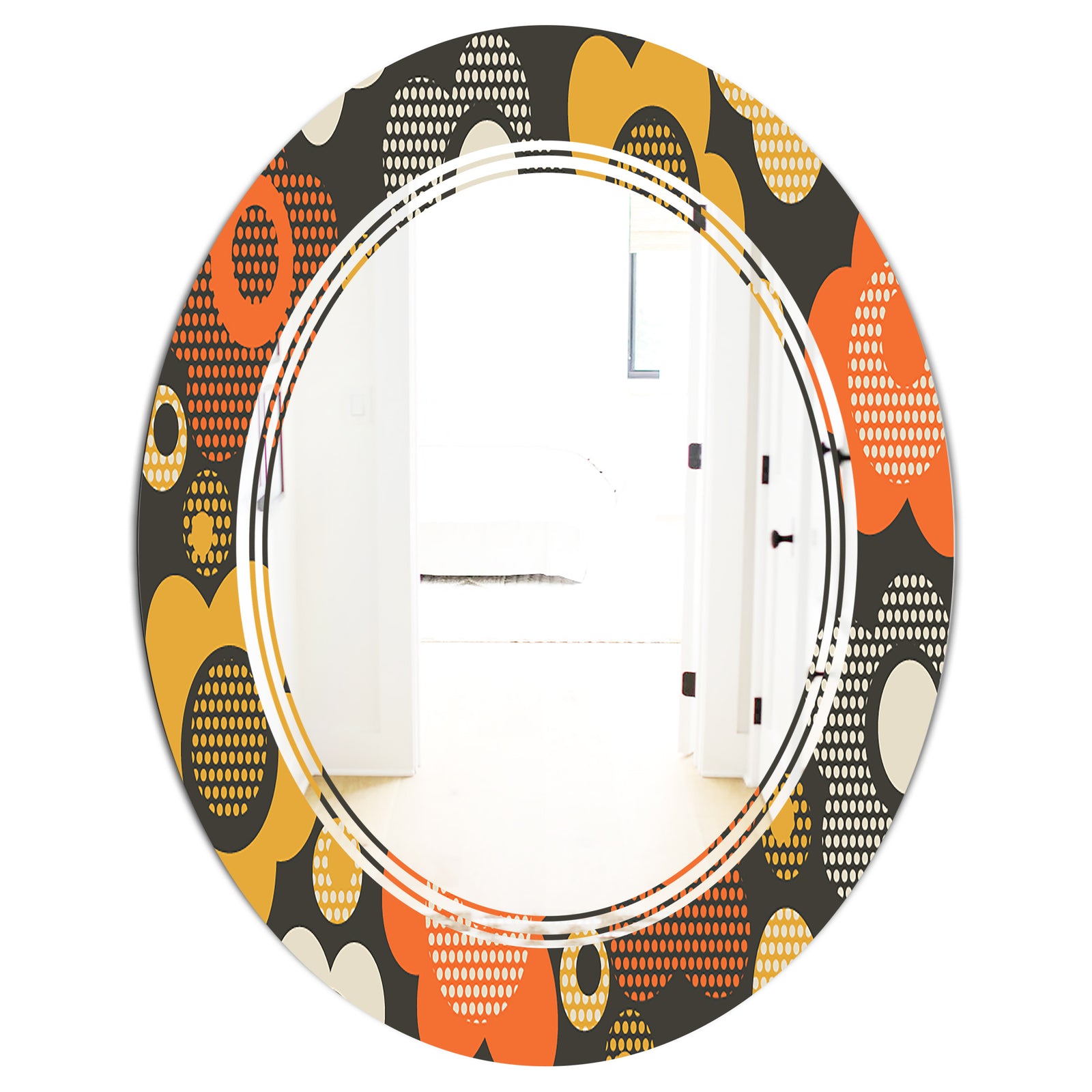 Retro Floral Pattern VII - Modern Round or Oval Wall Mirror - Triple C