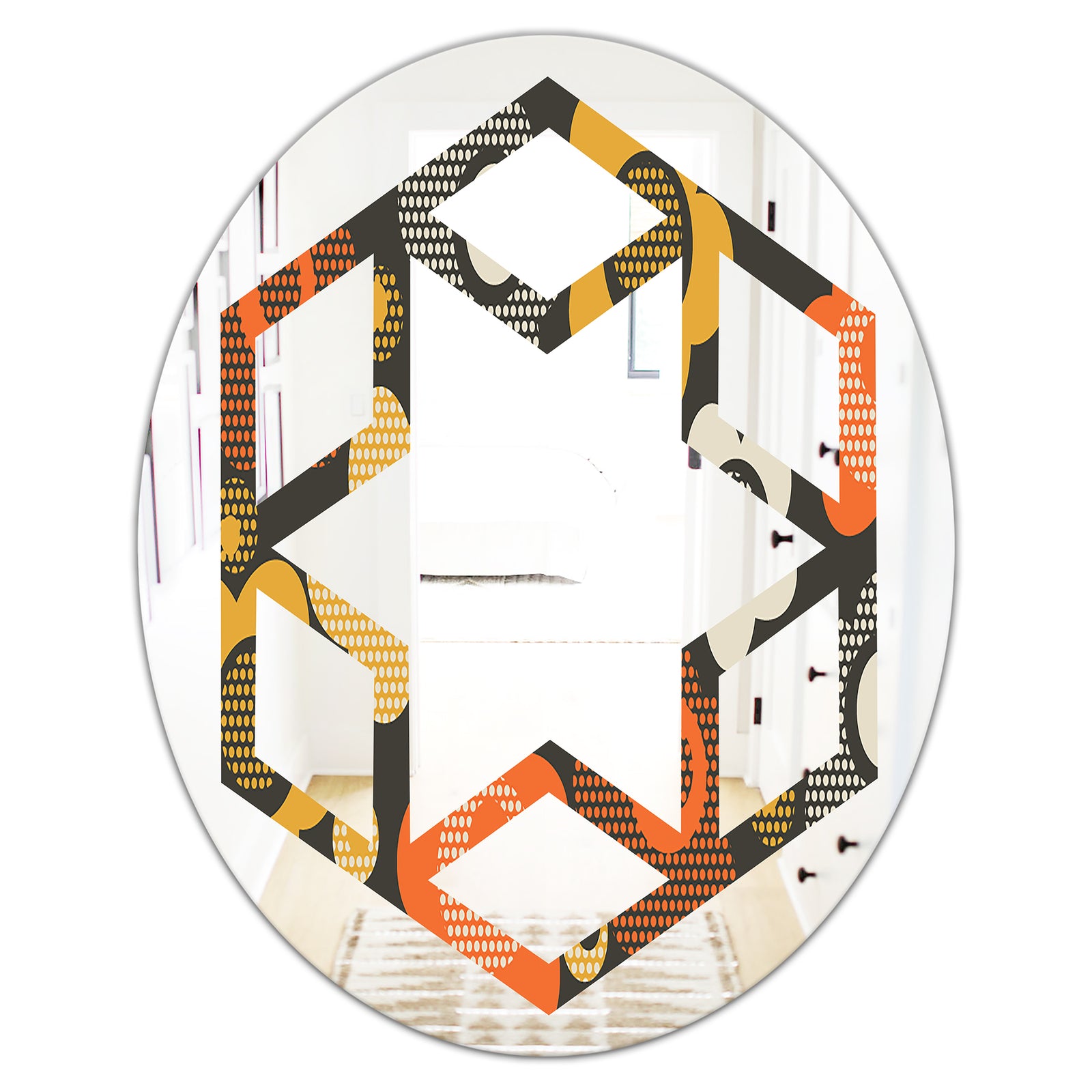 Retro Floral Pattern VII - Modern Round or Oval Wall Mirror - Hexagon Star