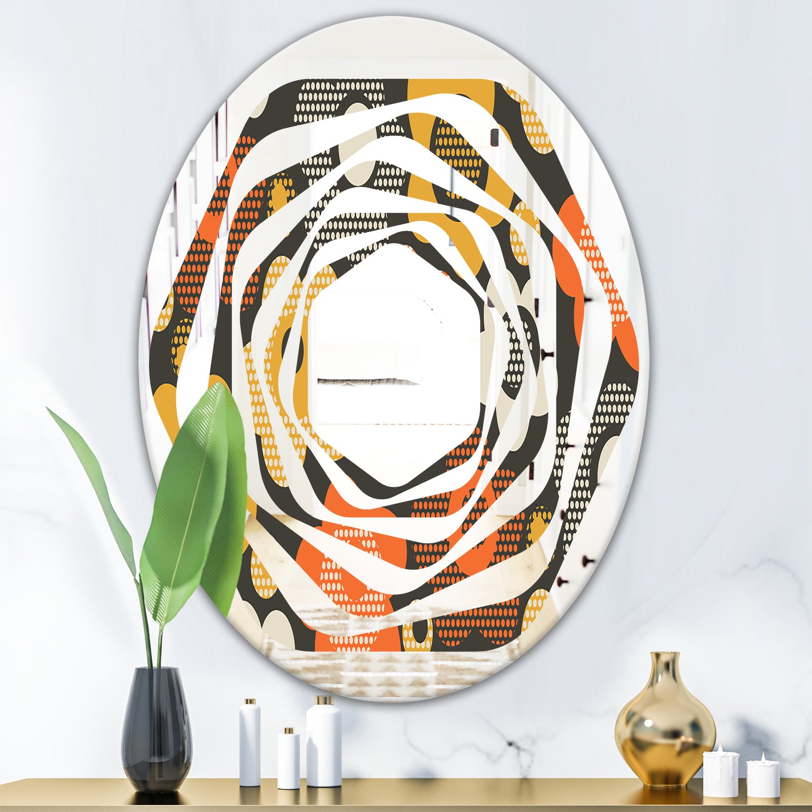 Retro Floral Pattern VII - Modern Round or Oval Wall Mirror - Whirl