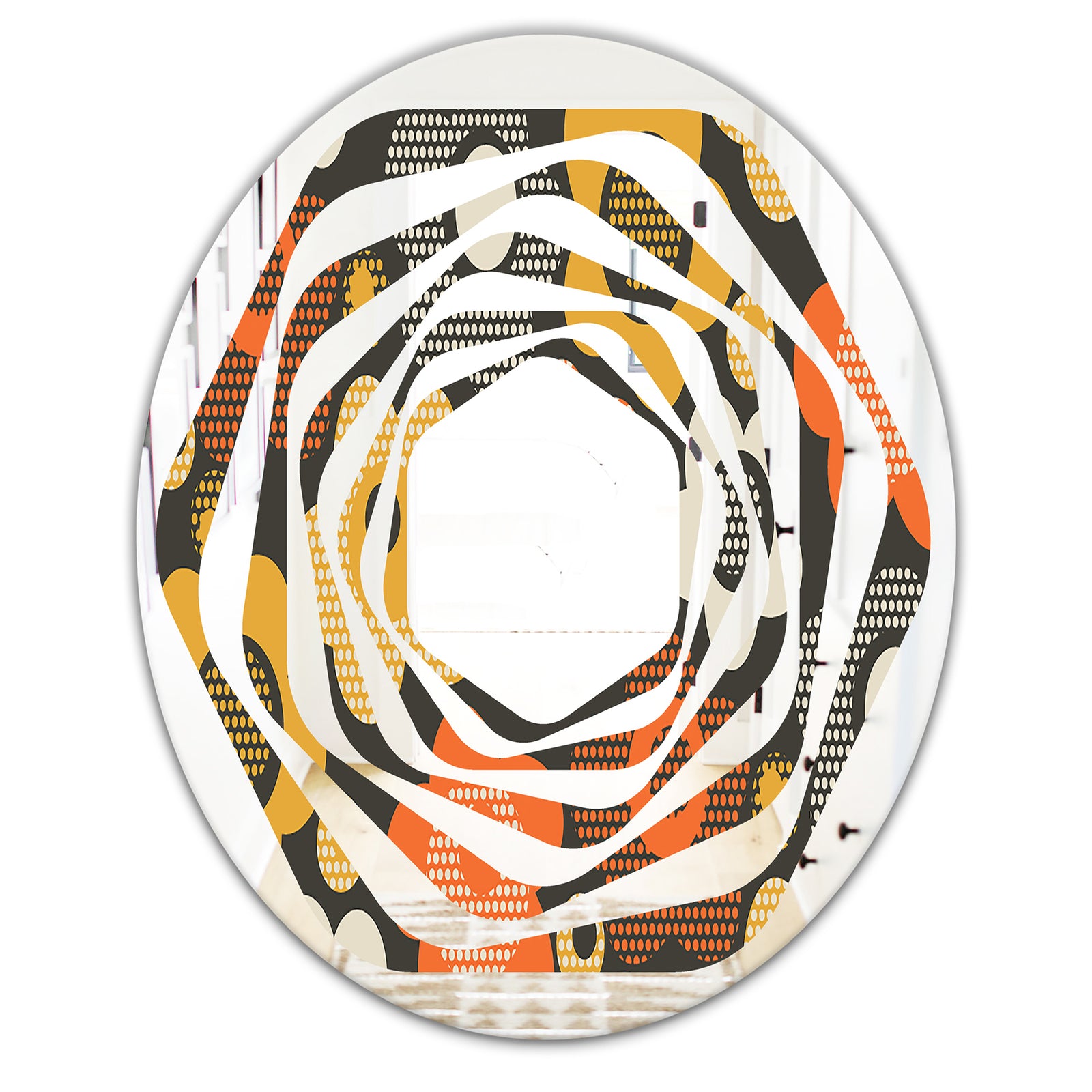 Retro Floral Pattern VII - Modern Round or Oval Wall Mirror - Whirl