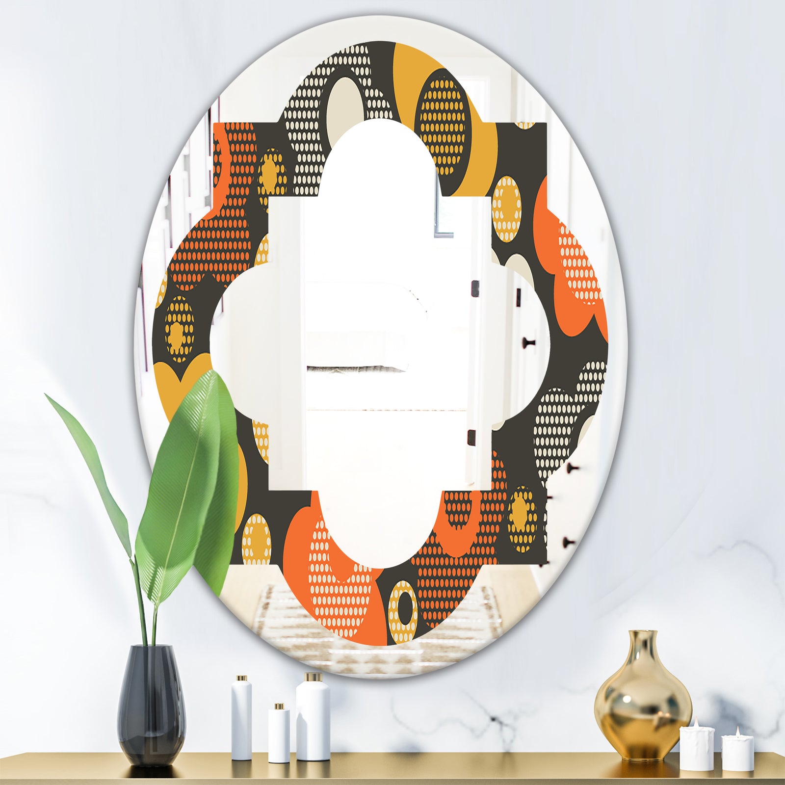 Retro Floral Pattern VII - Modern Round or Oval Wall Mirror - Quatrefoil