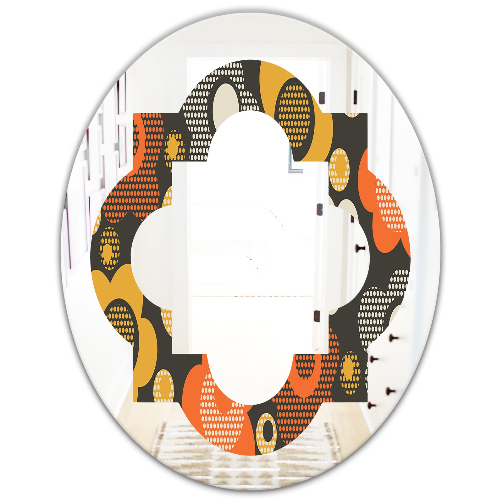 Retro Floral Pattern VII - Modern Round or Oval Wall Mirror - Quatrefoil