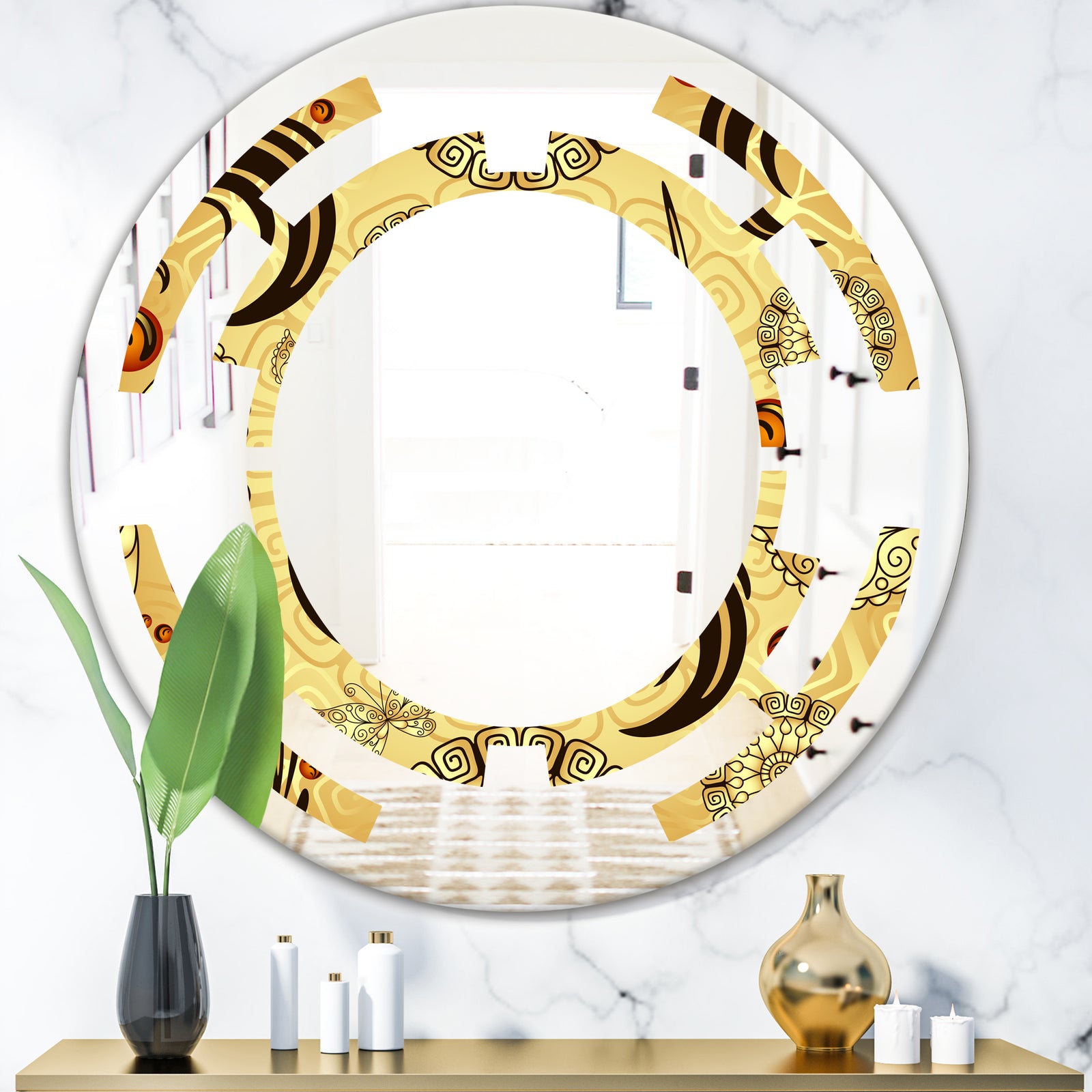 Golden Luxury Pattern I - Modern Round or Oval Wall Mirror - Space