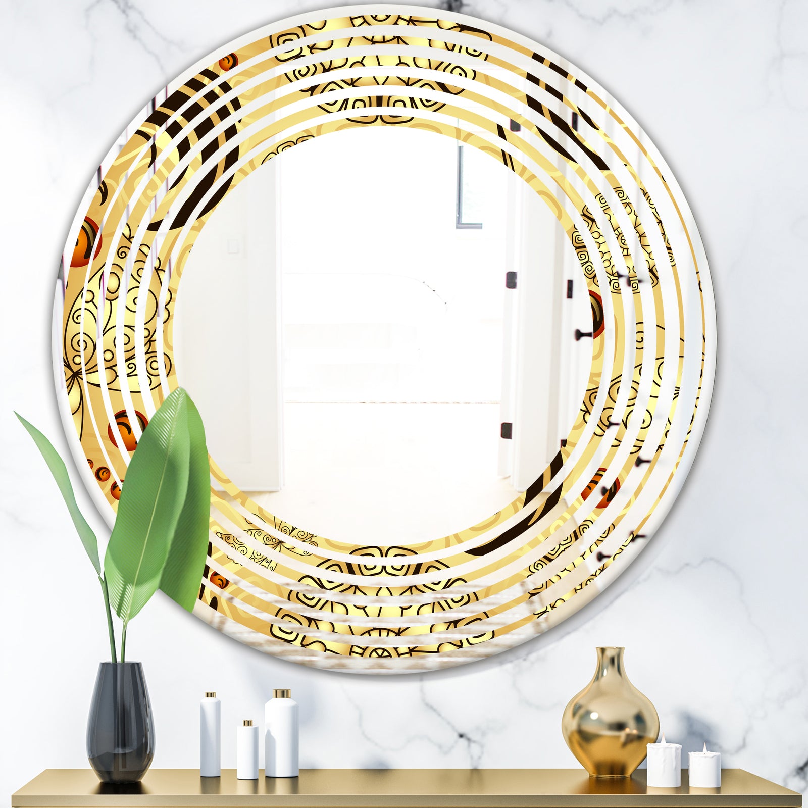 Golden Luxury Pattern I - Modern Round or Oval Wall Mirror - Wave