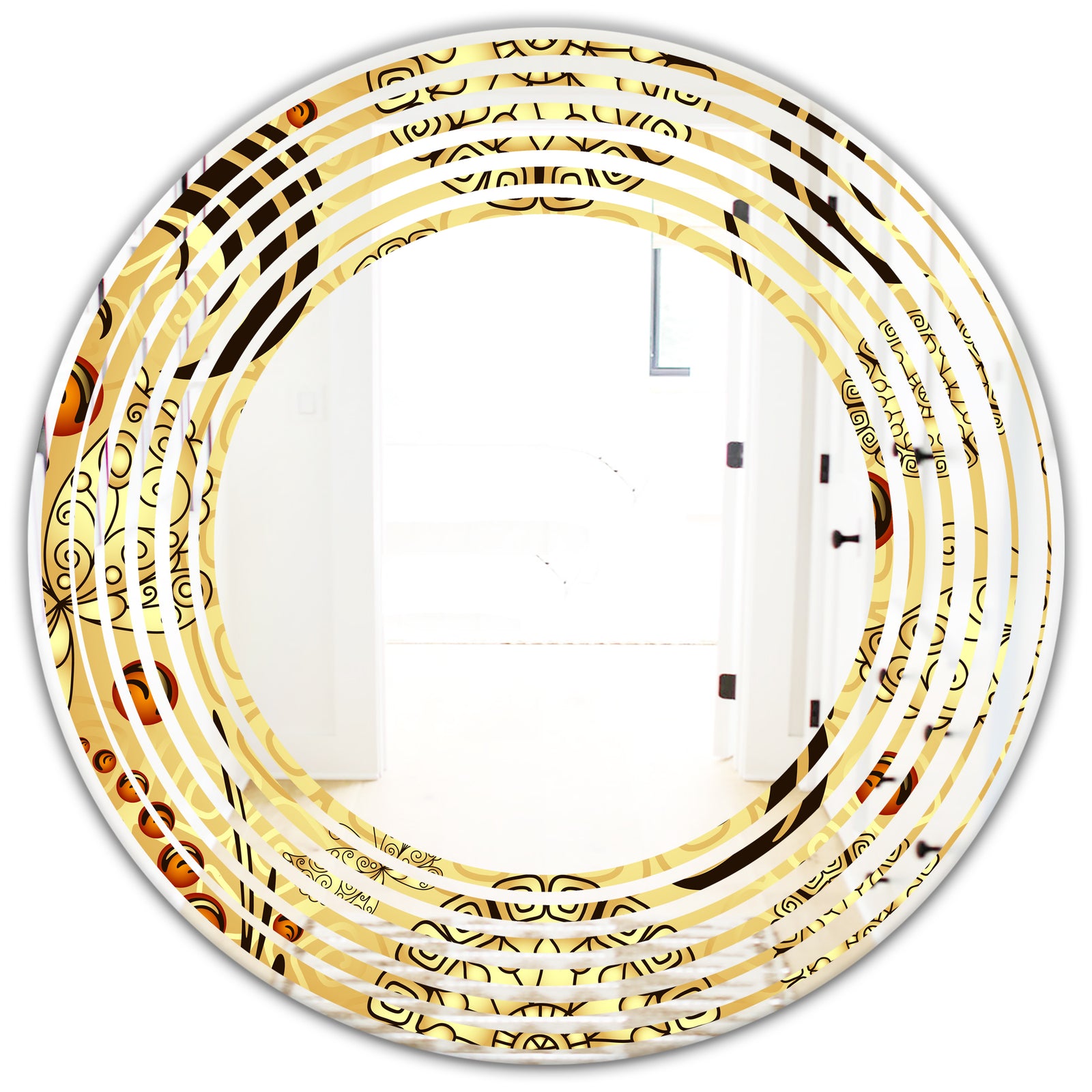 Golden Luxury Pattern I - Modern Round or Oval Wall Mirror - Wave