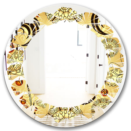 Golden Luxury Pattern I - Modern Round or Oval Wall Mirror - Leaves