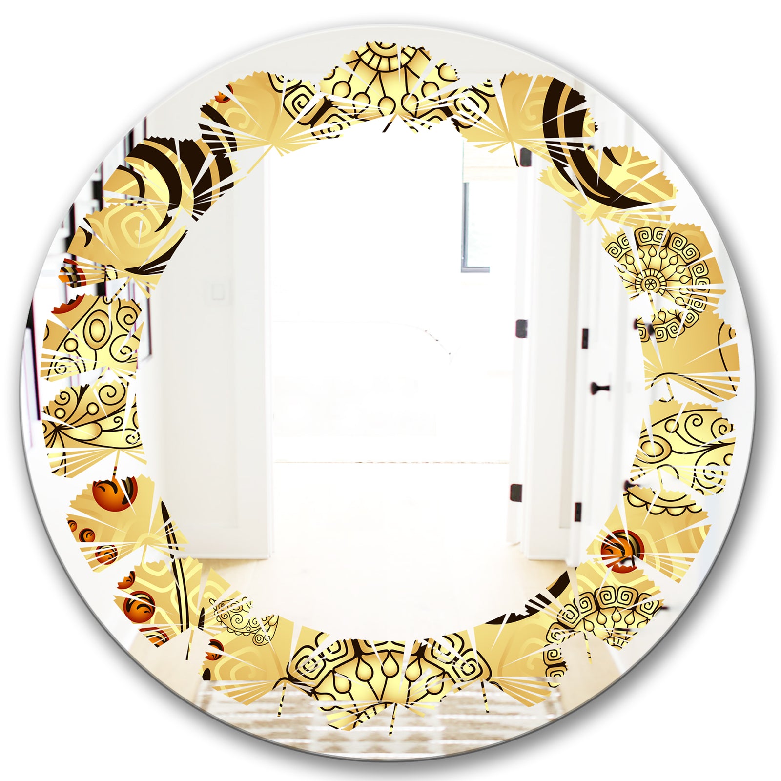 Golden Luxury Pattern I - Modern Round or Oval Wall Mirror - Leaves