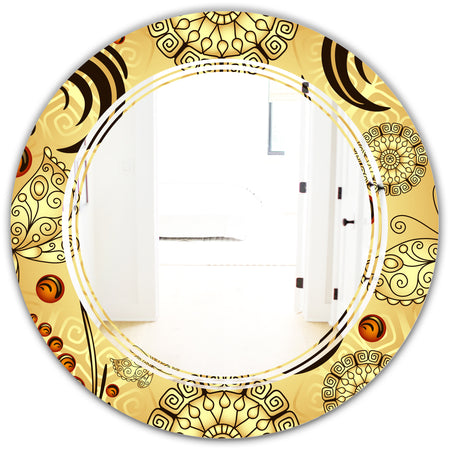 Golden Luxury Pattern I - Modern Round or Oval Wall Mirror - Triple C
