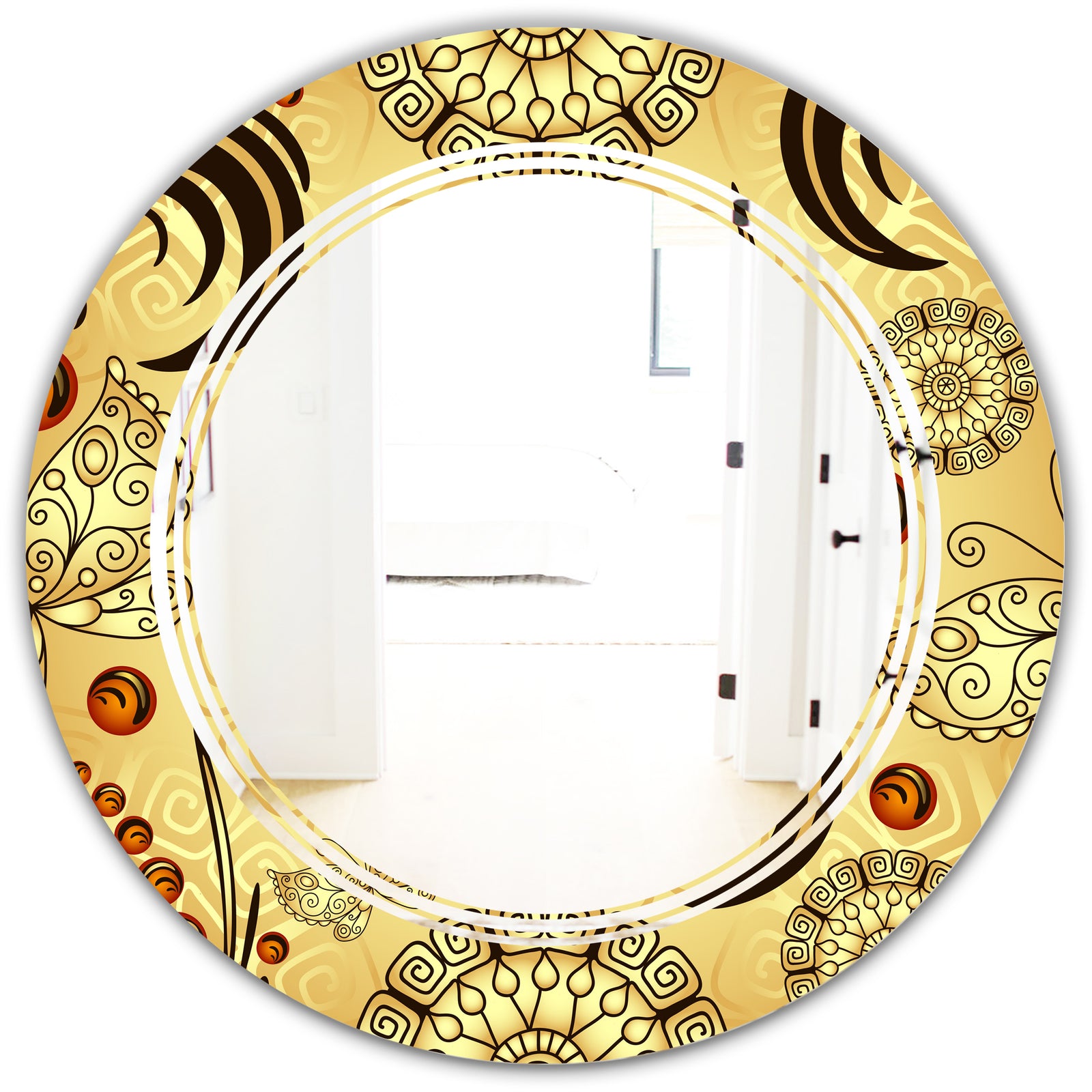 Golden Luxury Pattern I - Modern Round or Oval Wall Mirror - Triple C