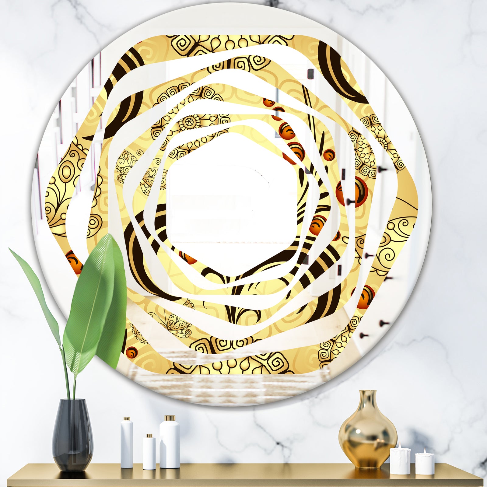 Golden Luxury Pattern I - Modern Round or Oval Wall Mirror - Whirl