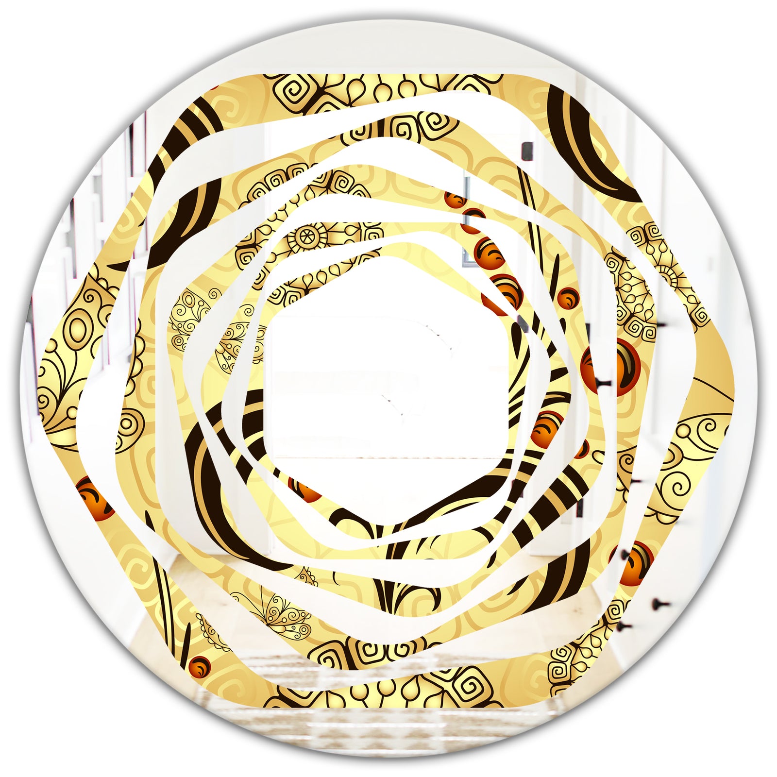 Golden Luxury Pattern I - Modern Round or Oval Wall Mirror - Whirl