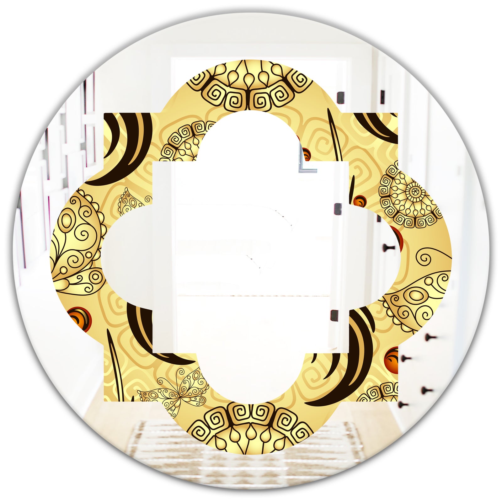 Golden Luxury Pattern I - Modern Round or Oval Wall Mirror - Quatrefoil