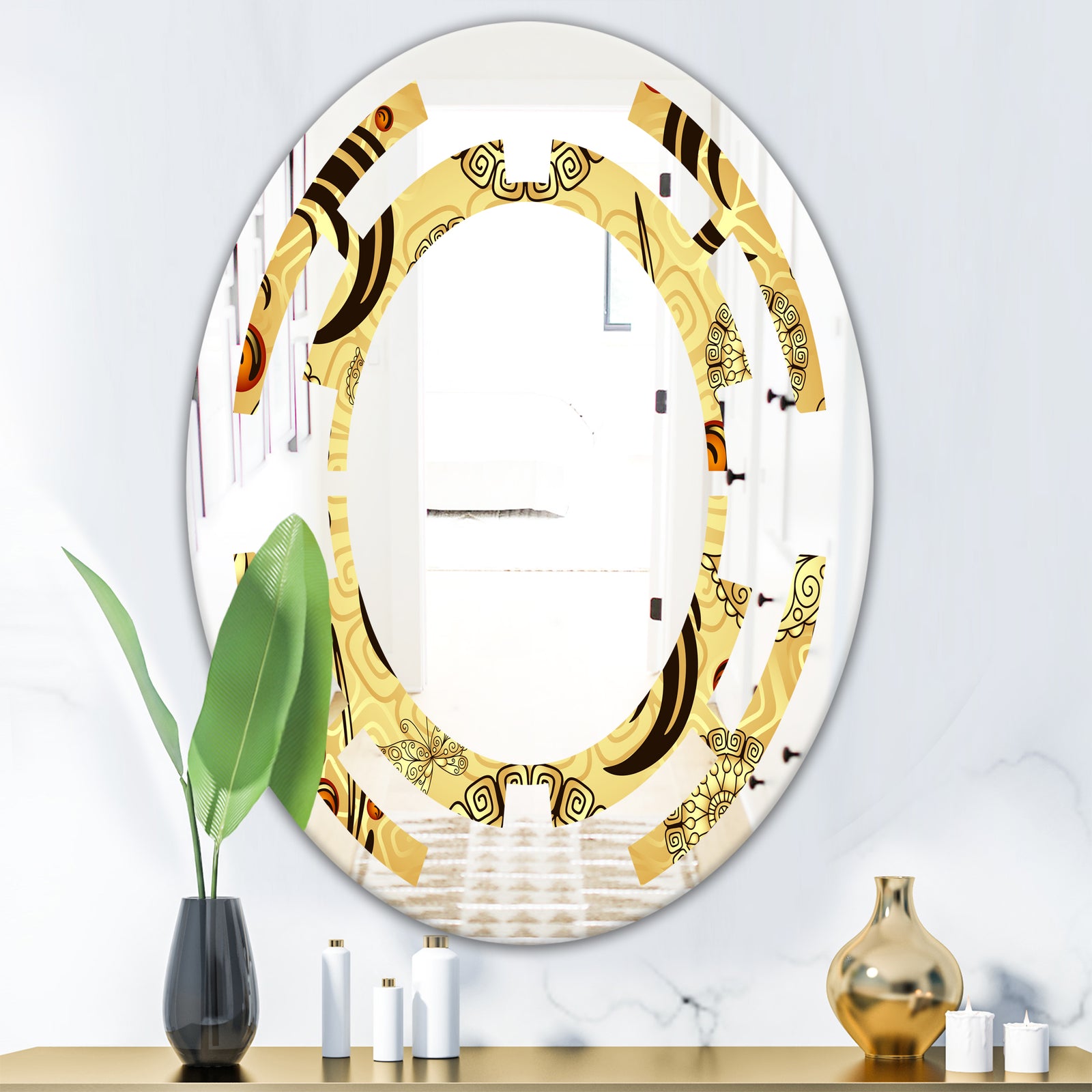 Golden Luxury Pattern I - Modern Round or Oval Wall Mirror - Space