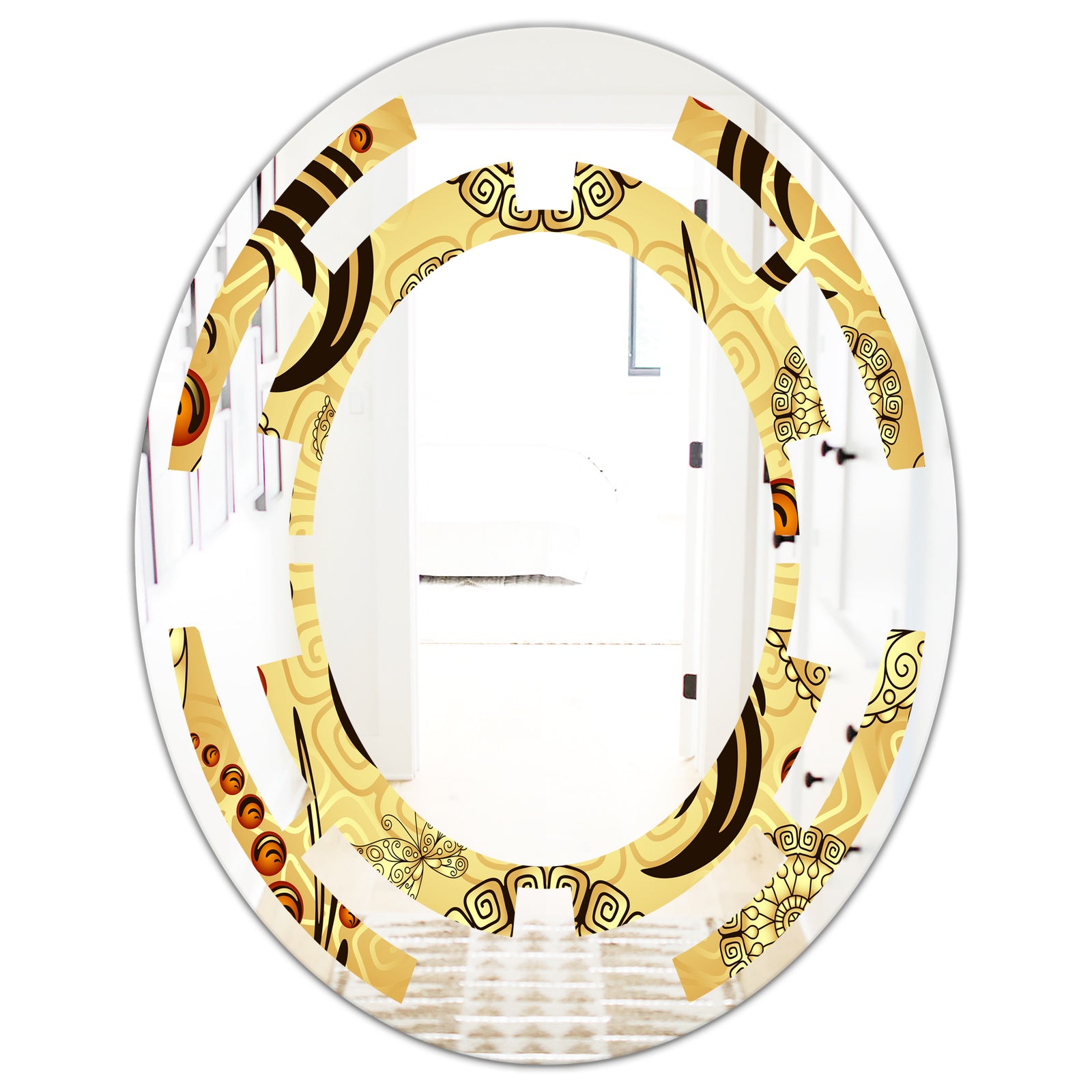 Golden Luxury Pattern I - Modern Round or Oval Wall Mirror - Space