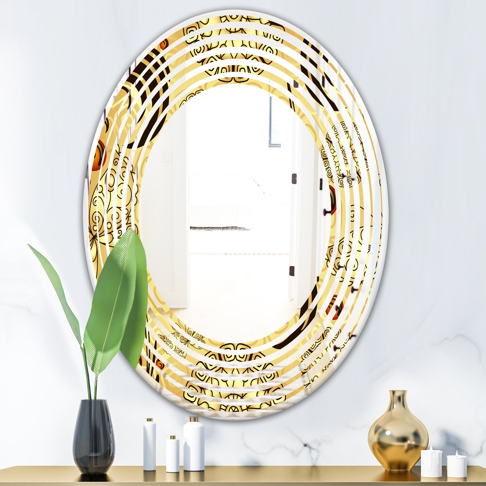 Golden Luxury Pattern I - Modern Round or Oval Wall Mirror - Wave