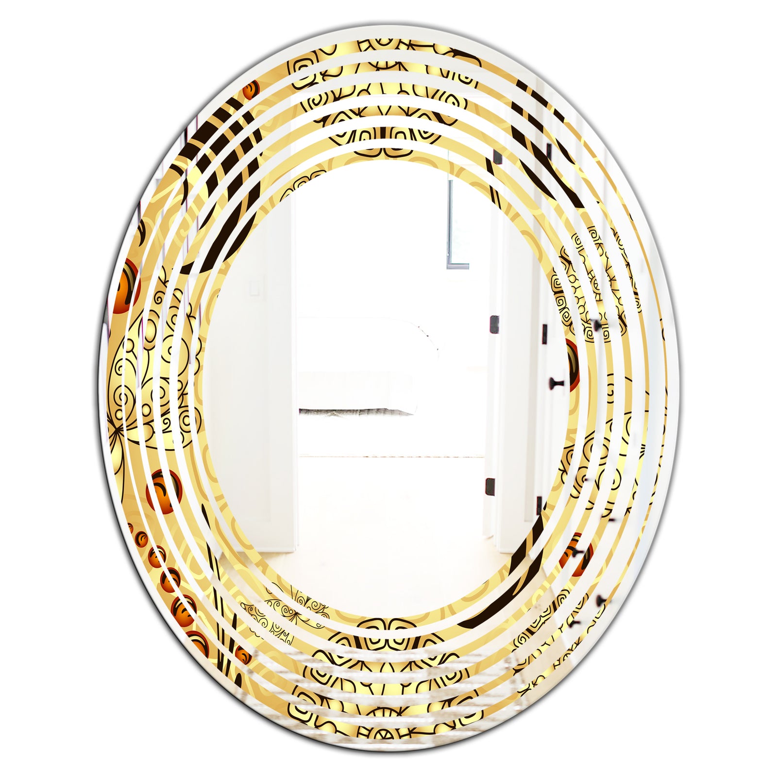 Golden Luxury Pattern I - Modern Round or Oval Wall Mirror - Wave