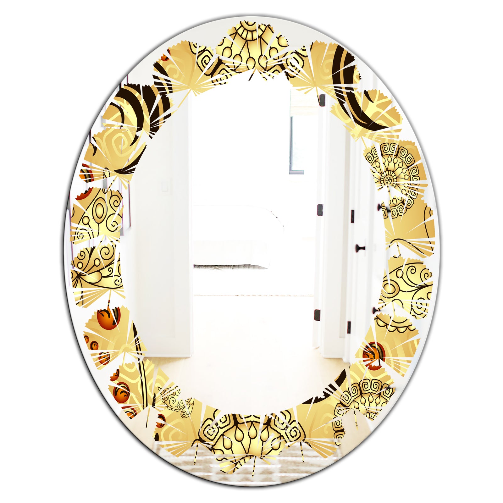 Golden Luxury Pattern I - Modern Round or Oval Wall Mirror - Leaves