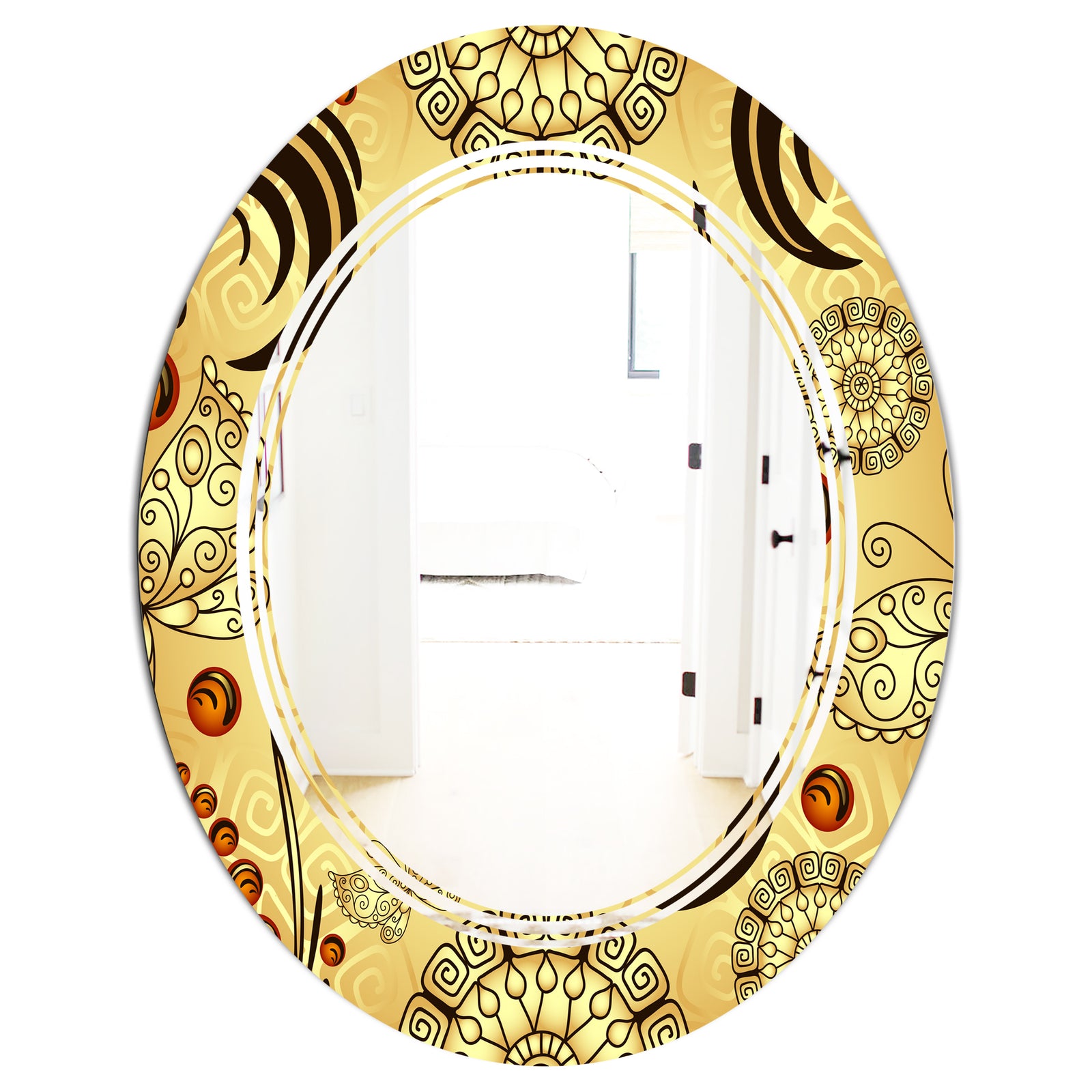 Golden Luxury Pattern I - Modern Round or Oval Wall Mirror - Triple C