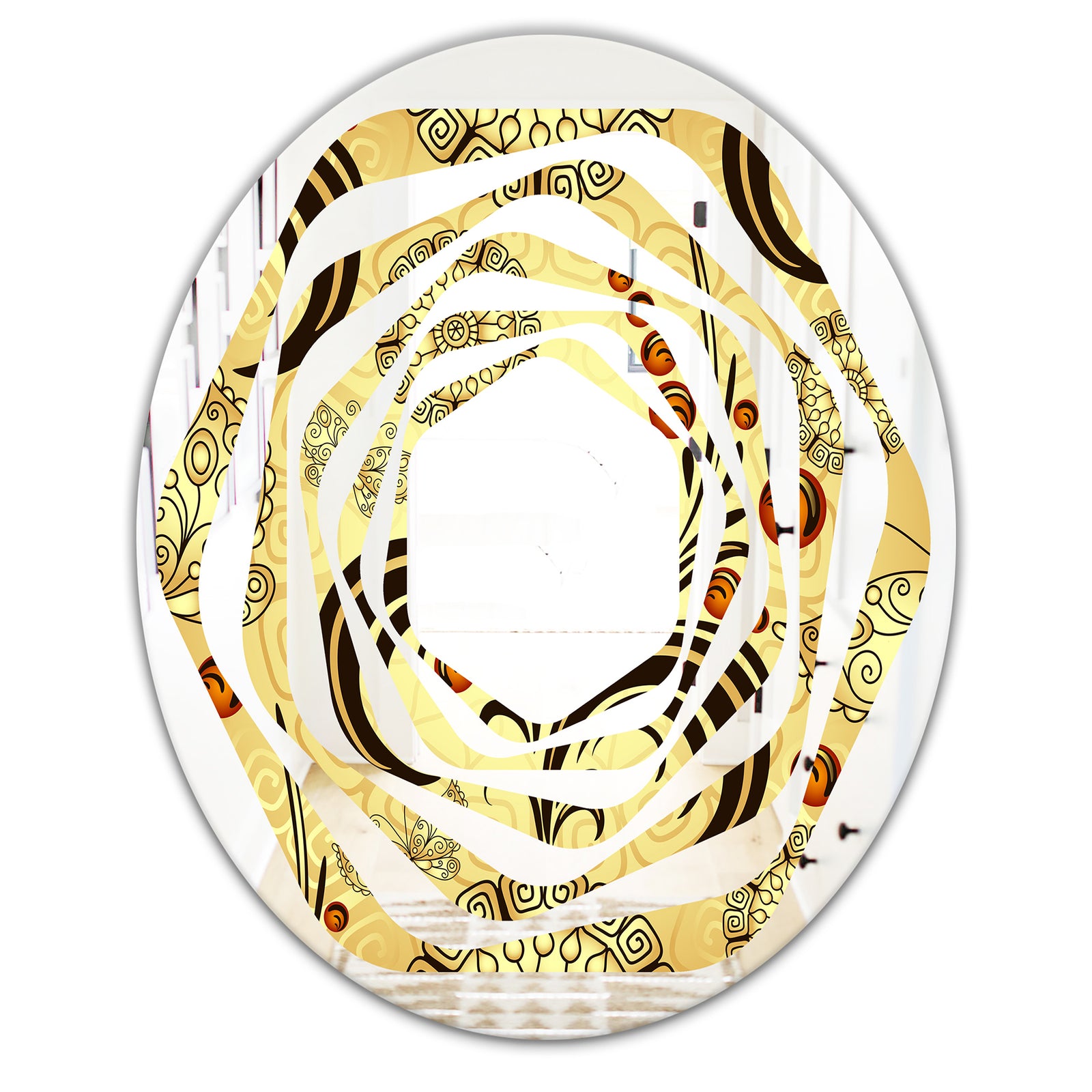 Golden Luxury Pattern I - Modern Round or Oval Wall Mirror - Whirl