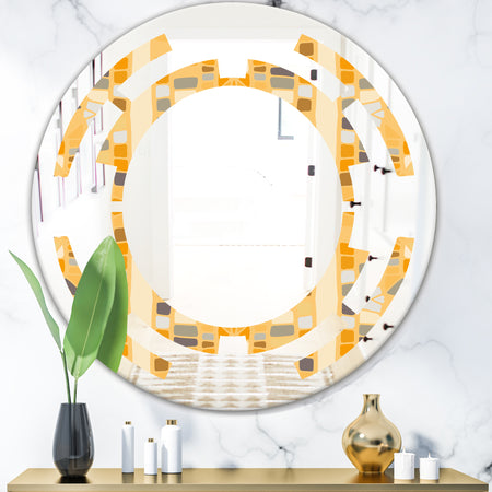 Retro Geometrical Abstract II - Modern Round or Oval Wall Mirror - Space