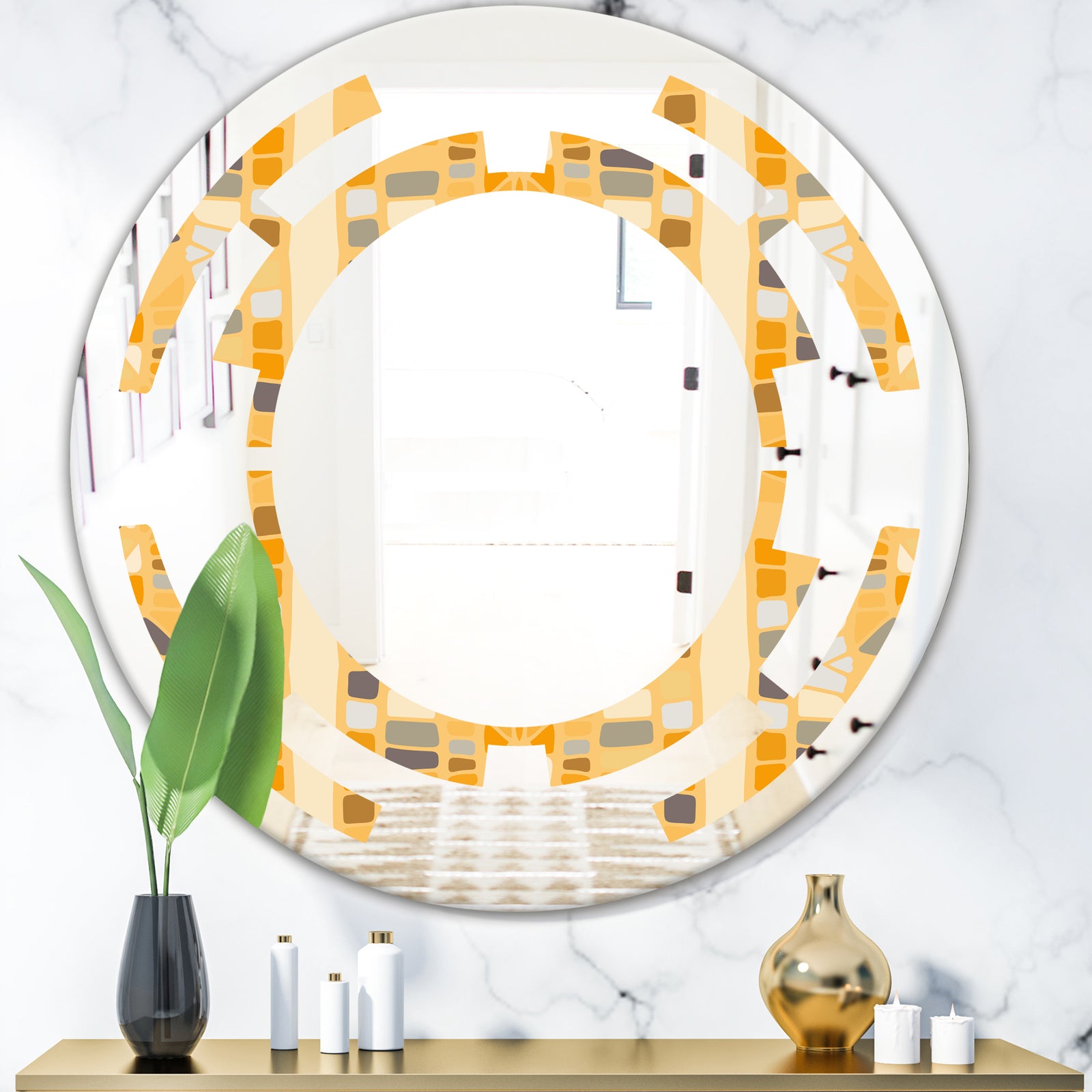 Retro Geometrical Abstract II - Modern Round or Oval Wall Mirror - Space