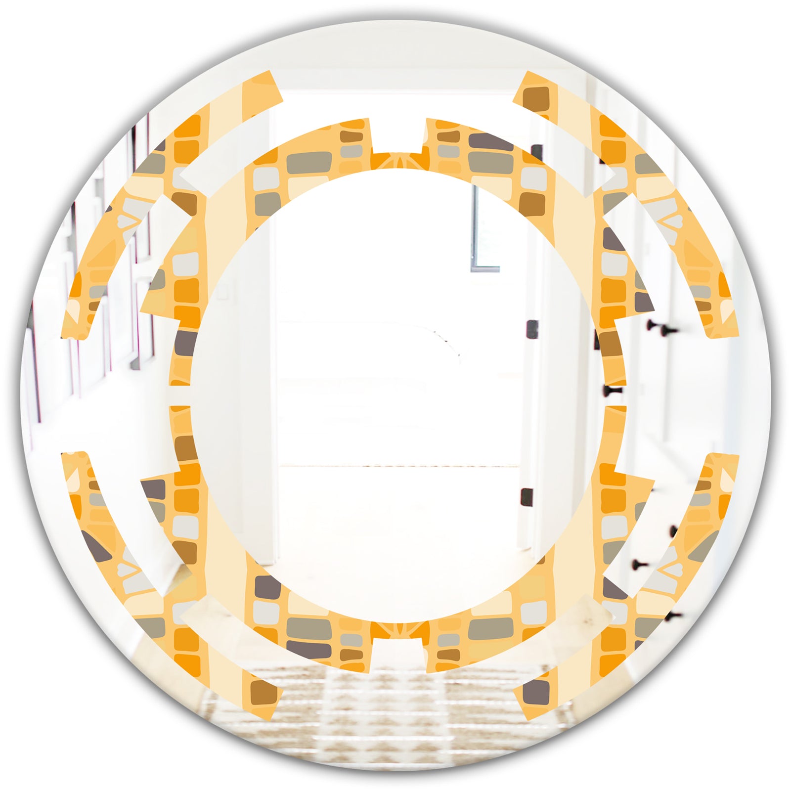 Retro Geometrical Abstract II - Modern Round or Oval Wall Mirror - Space