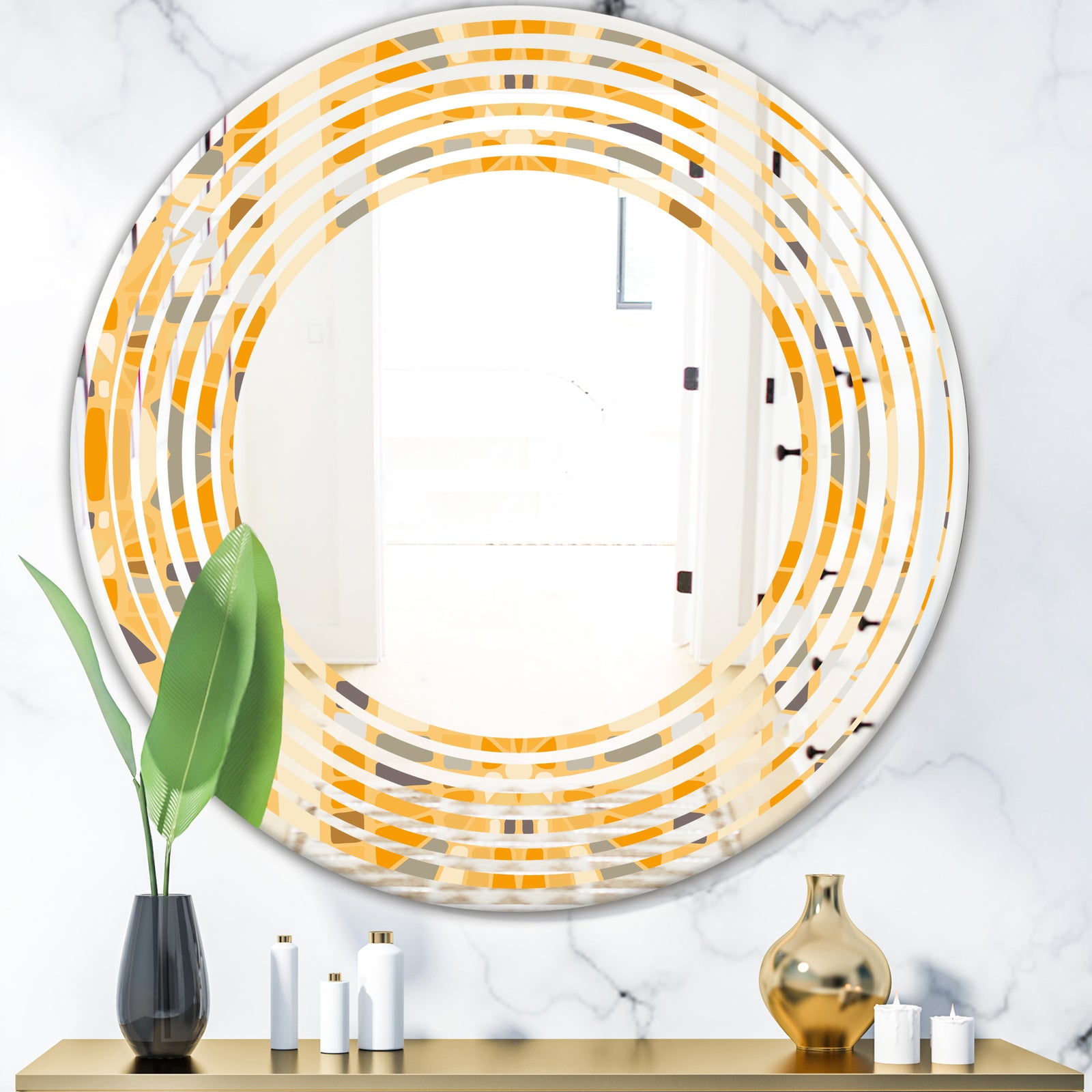 Retro Geometrical Abstract II - Modern Round or Oval Wall Mirror - Wave