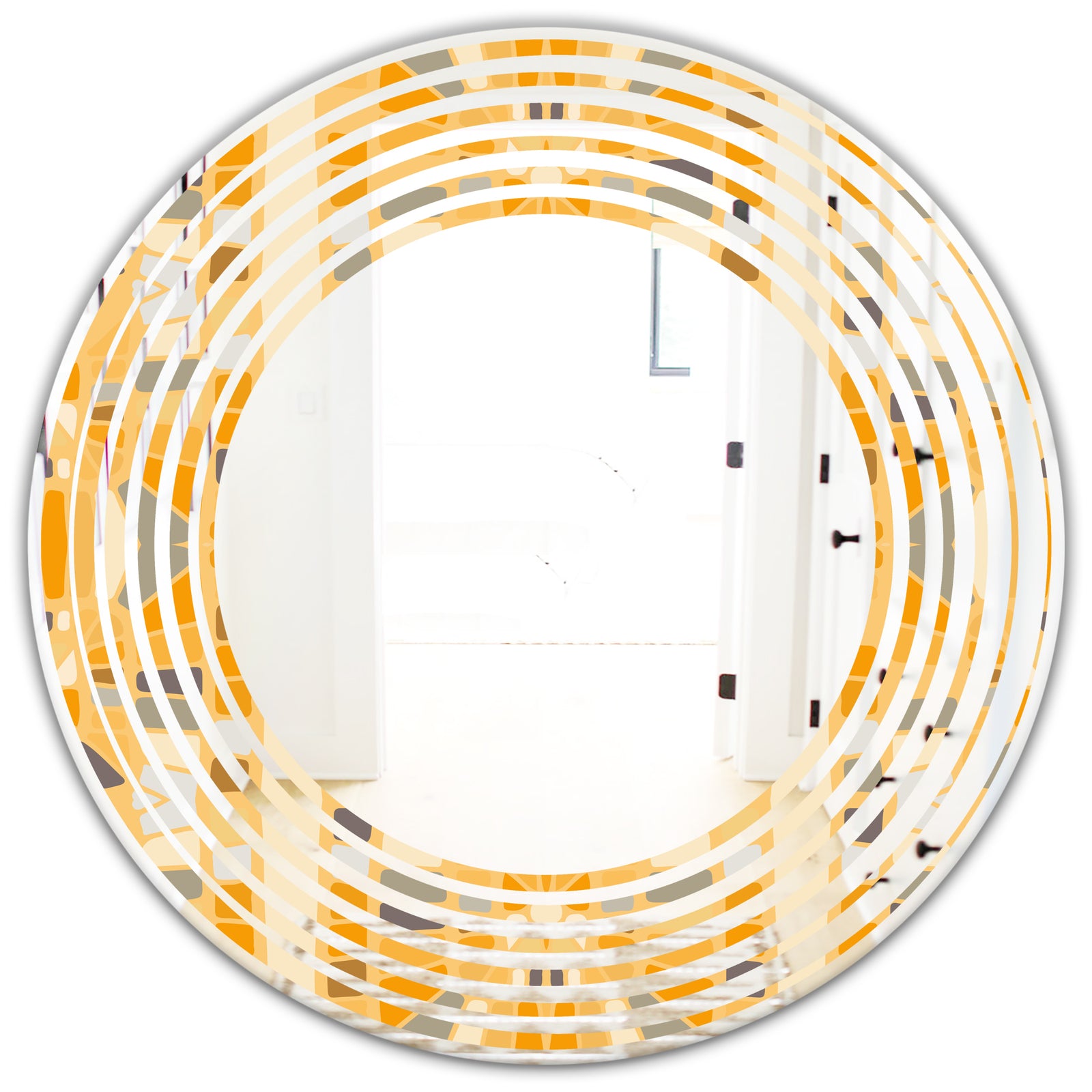 Retro Geometrical Abstract II - Modern Round or Oval Wall Mirror - Wave
