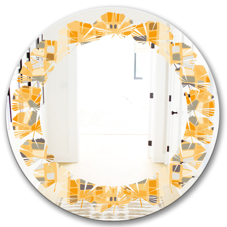 Retro Geometrical Abstract II - Modern Round or Oval Wall Mirror - Leaves