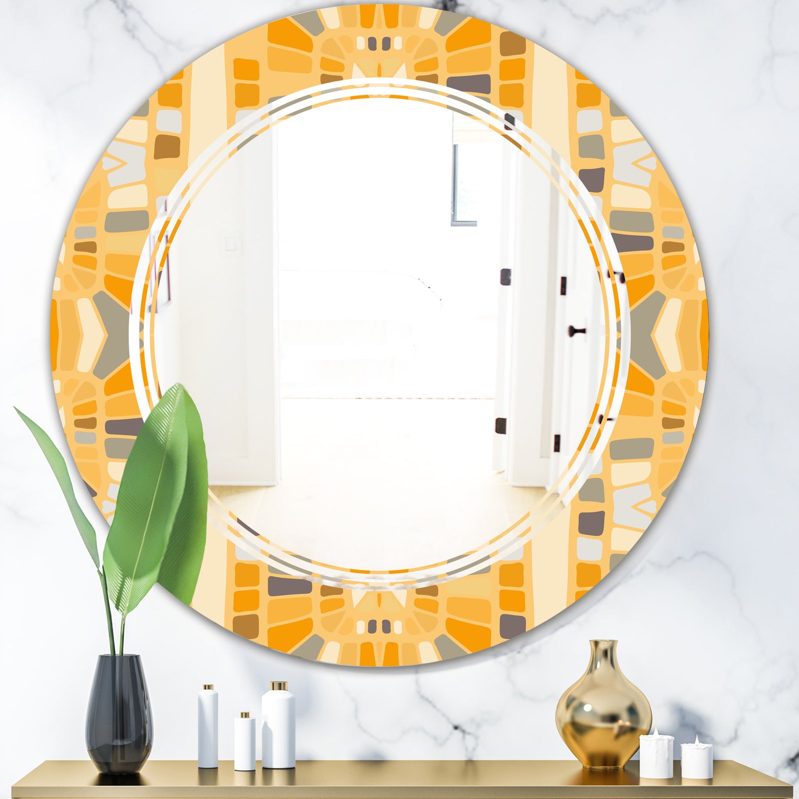 Retro Geometrical Abstract II - Modern Round or Oval Wall Mirror - Triple C
