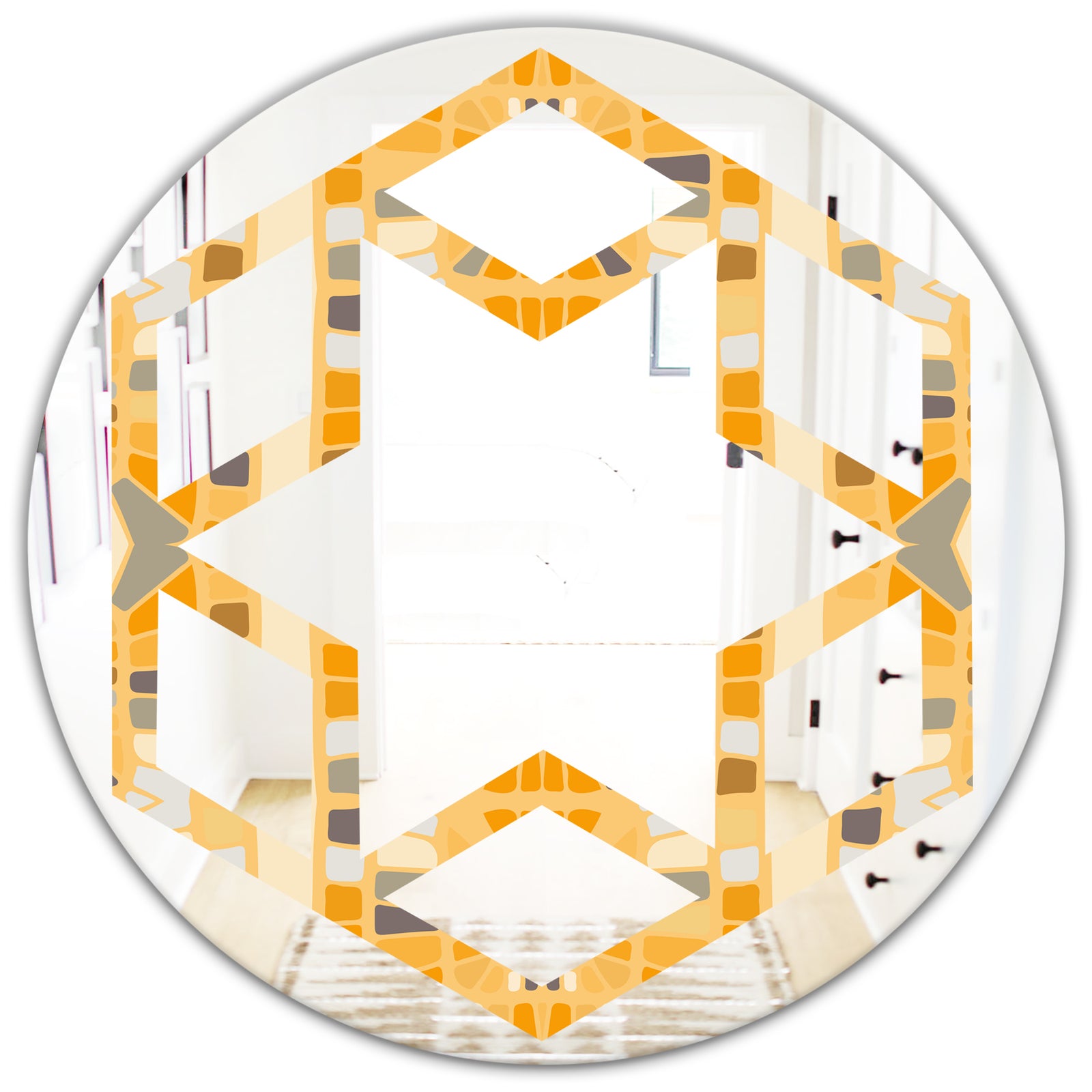 Retro Geometrical Abstract II - Modern Round or Oval Wall Mirror - Hexagon Star