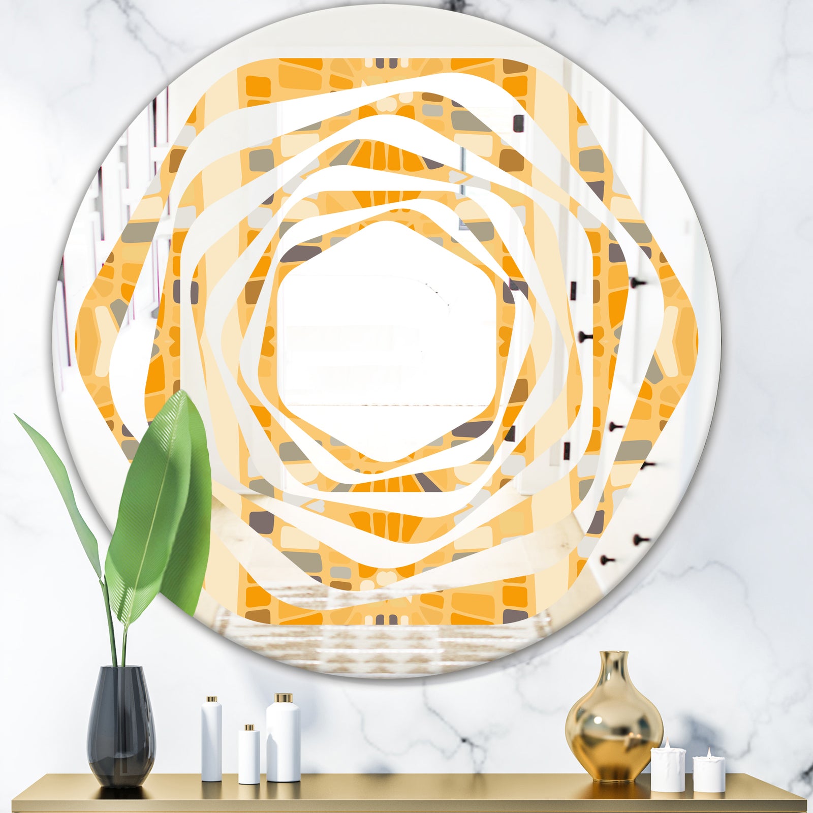 Retro Geometrical Abstract II - Modern Round or Oval Wall Mirror - Whirl