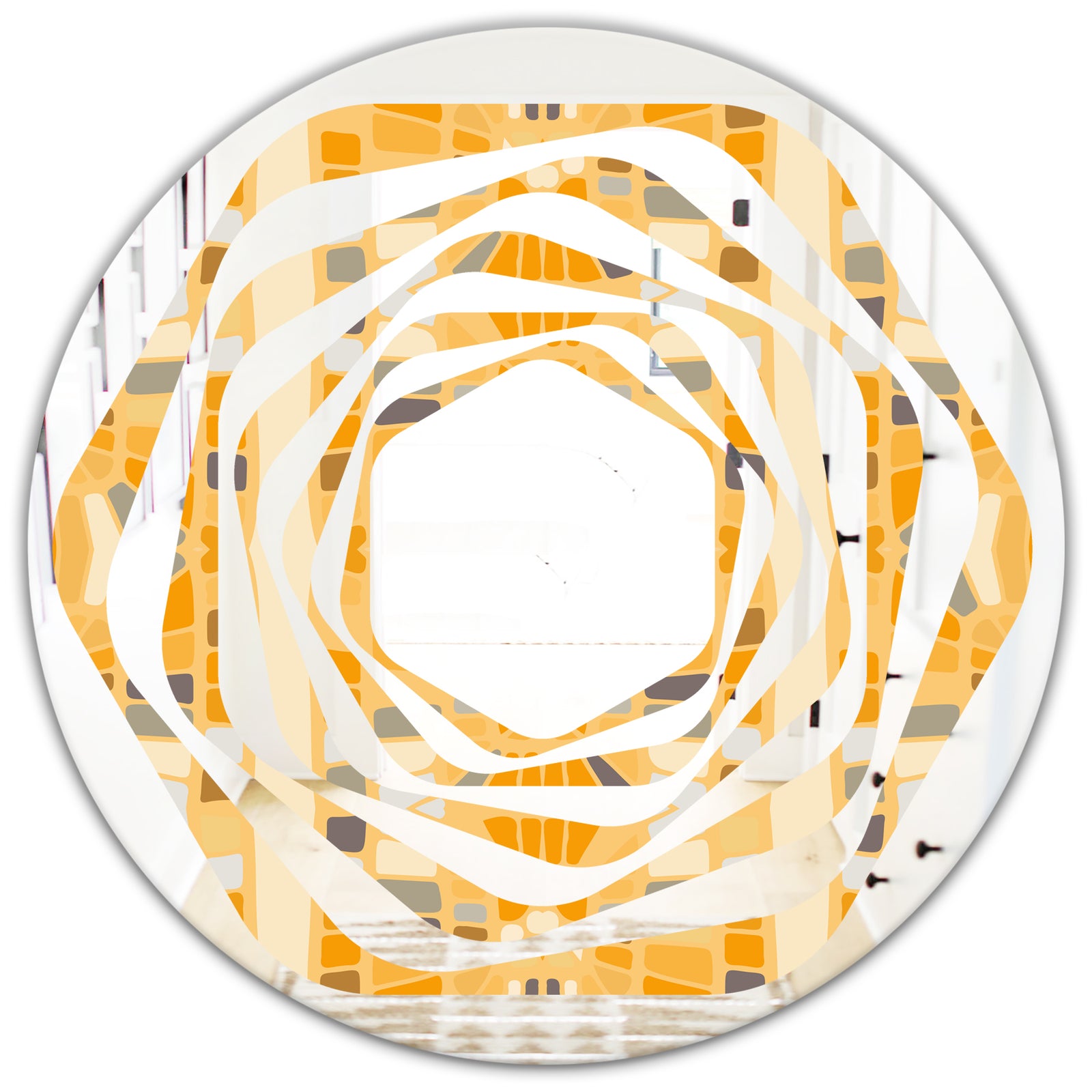 Retro Geometrical Abstract II - Modern Round or Oval Wall Mirror - Whirl