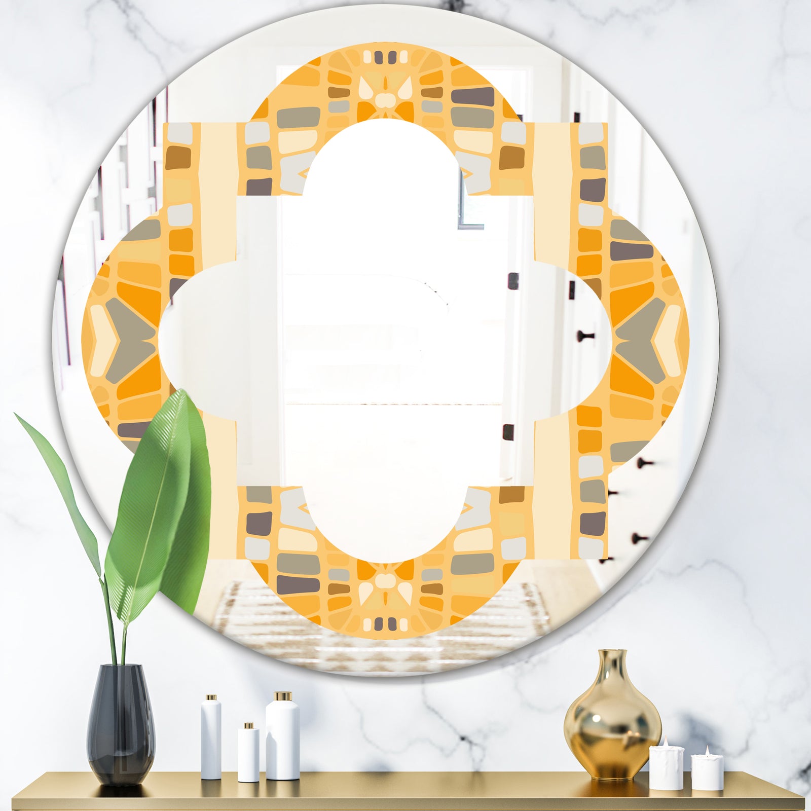 Retro Geometrical Abstract II - Modern Round or Oval Wall Mirror - Quatrefoil