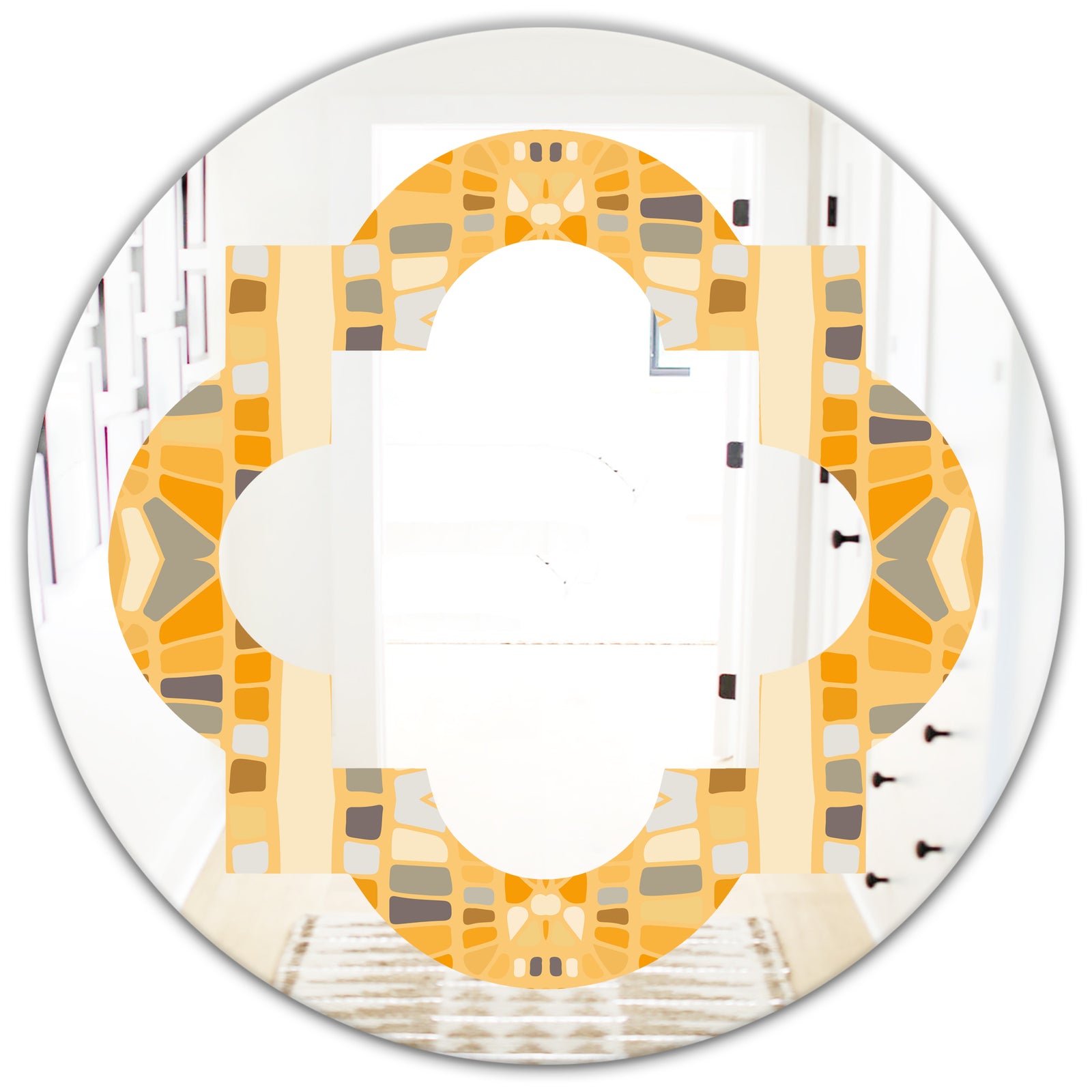 Retro Geometrical Abstract II - Modern Round or Oval Wall Mirror - Quatrefoil