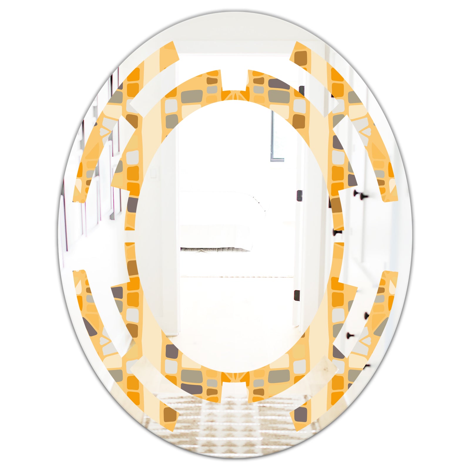 Retro Geometrical Abstract II - Modern Round or Oval Wall Mirror - Space