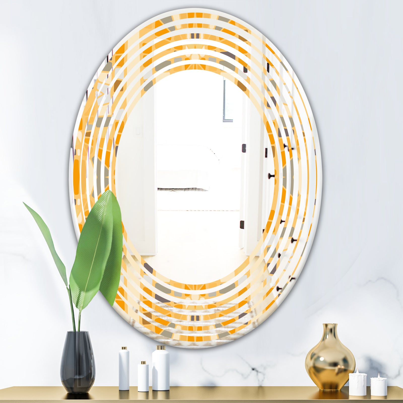 Retro Geometrical Abstract II - Modern Round or Oval Wall Mirror - Wave
